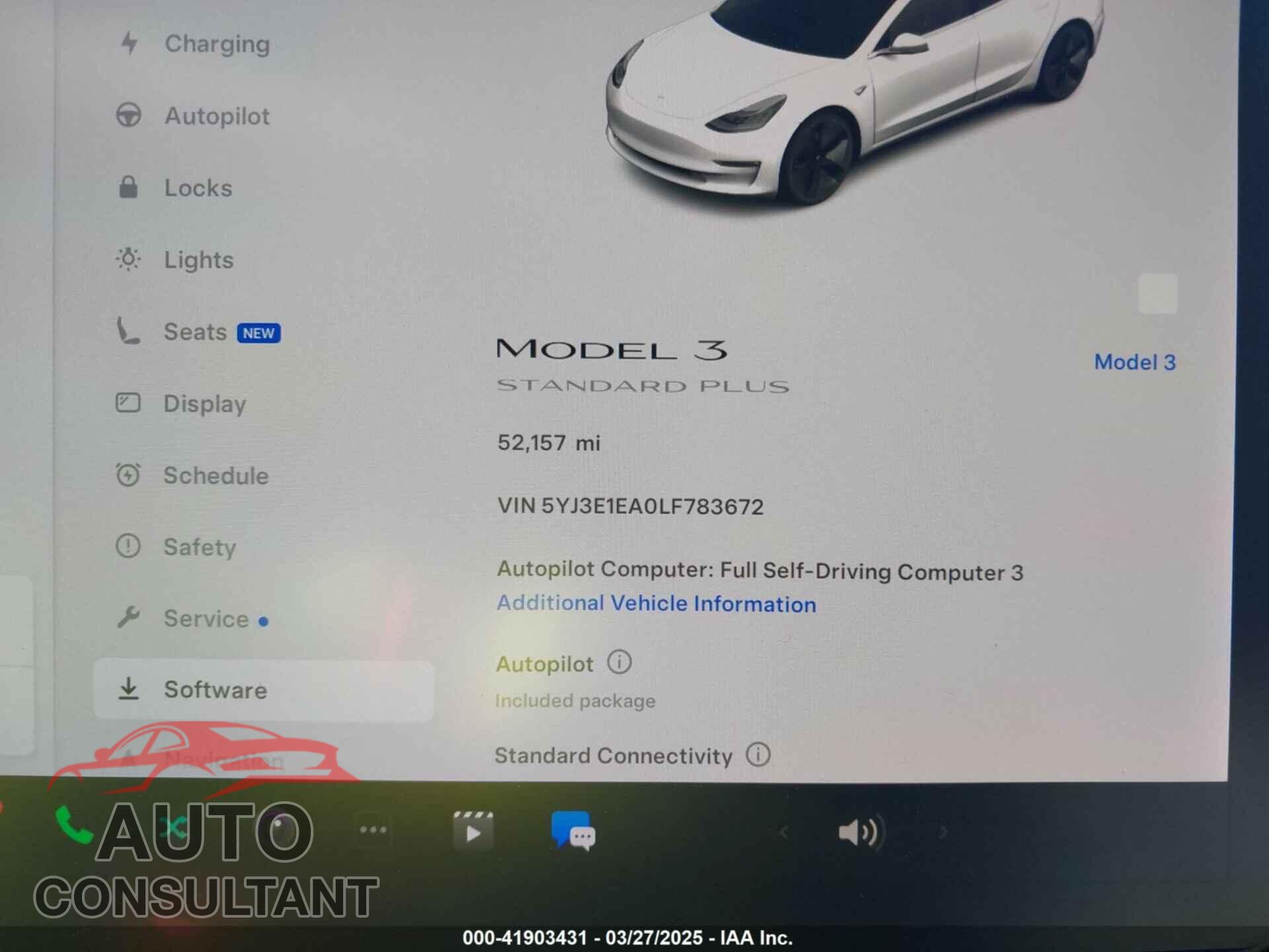 TESLA MODEL 3 2020 - 5YJ3E1EA0LF783672