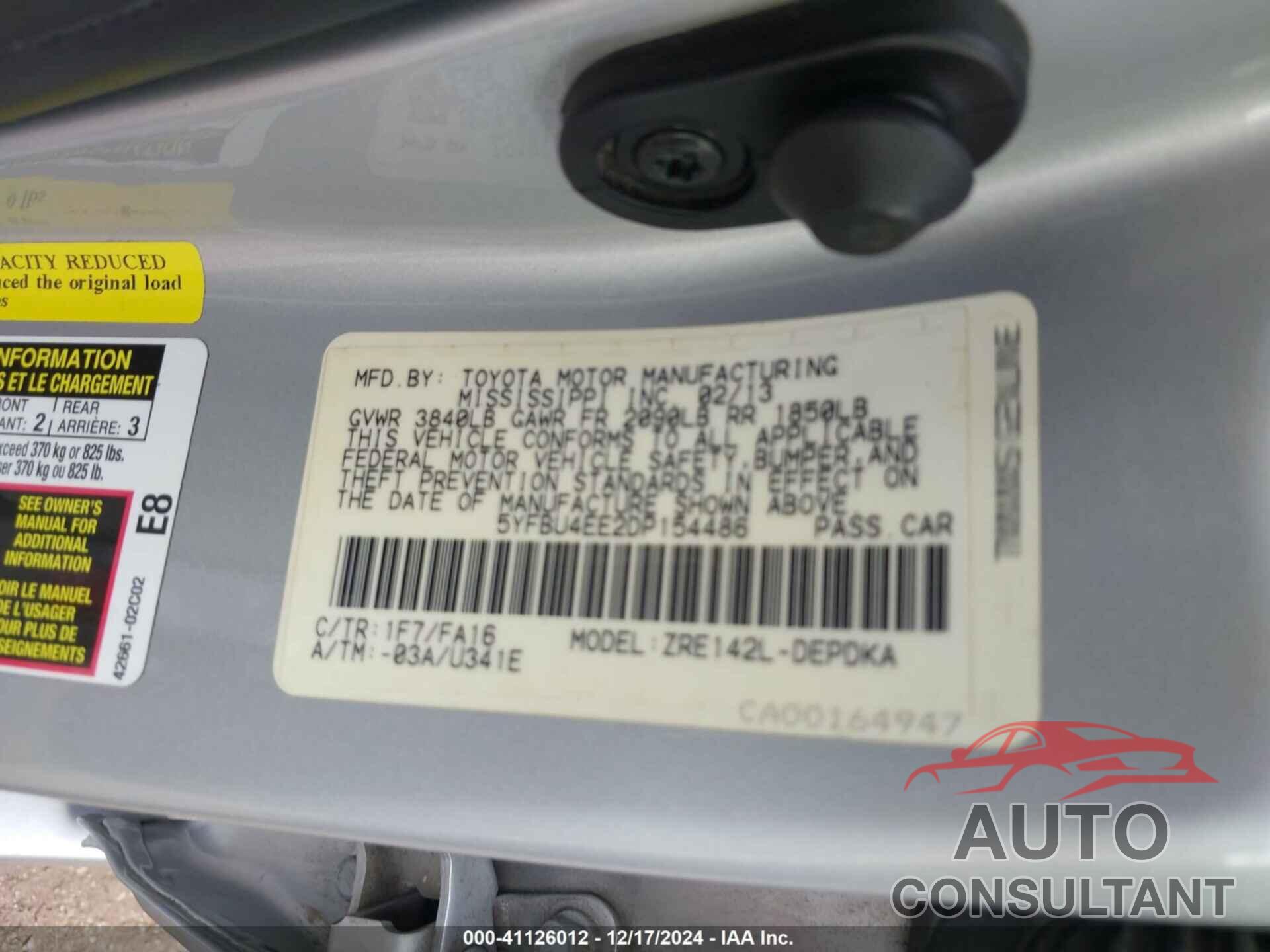 TOYOTA COROLLA 2013 - 5YFBU4EE2DP154486