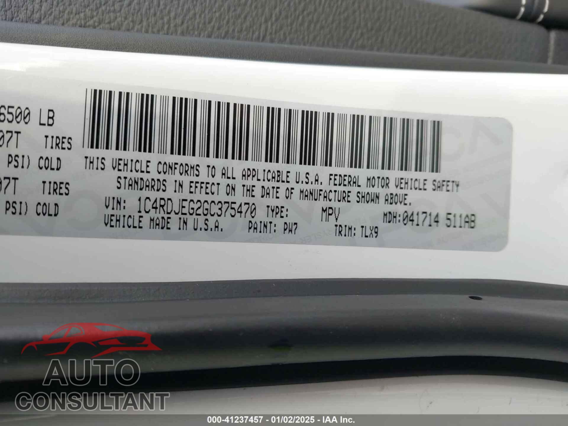 DODGE DURANGO 2016 - 1C4RDJEG2GC375470