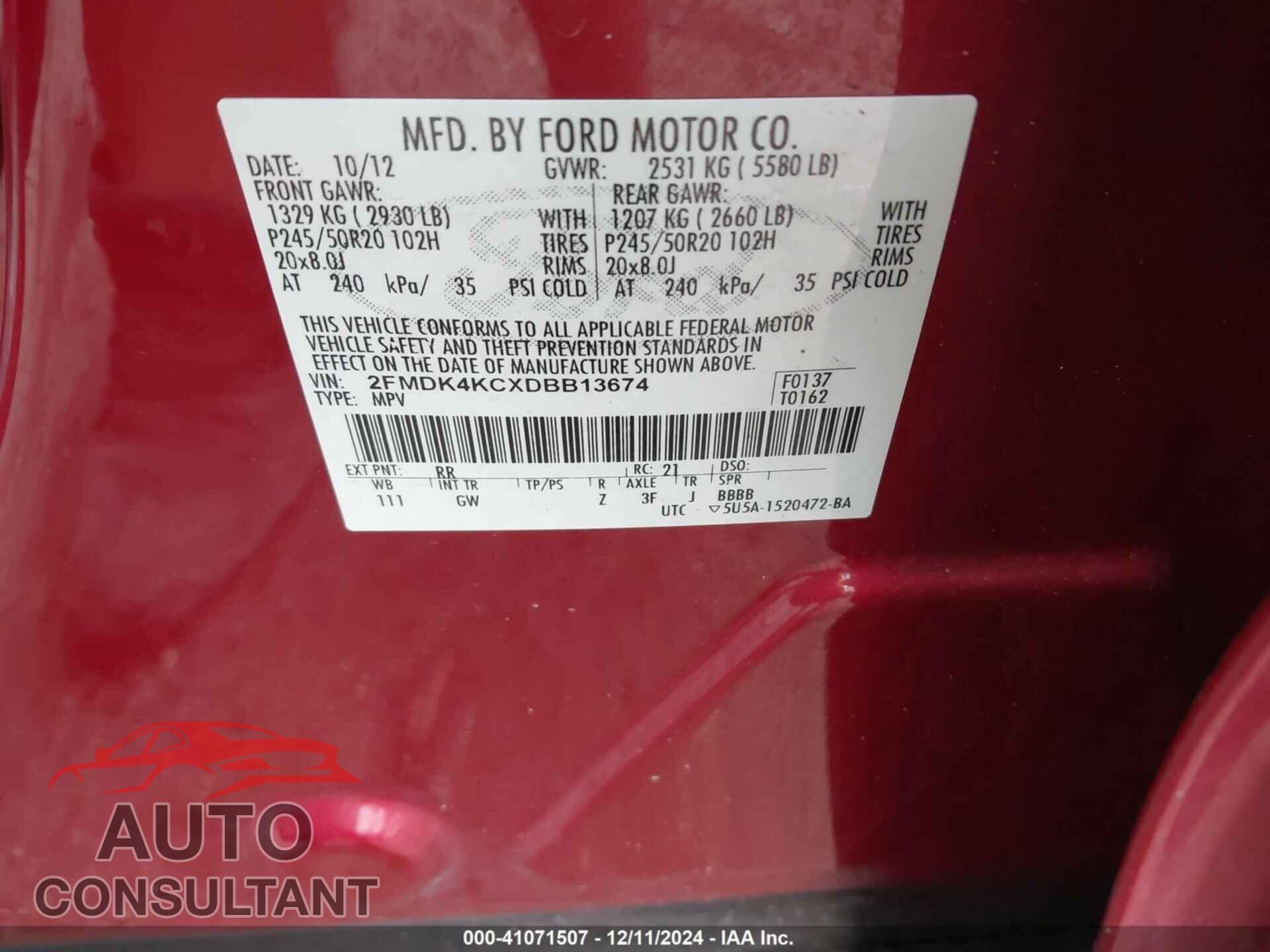 FORD EDGE 2013 - 2FMDK4KCXDBB13674