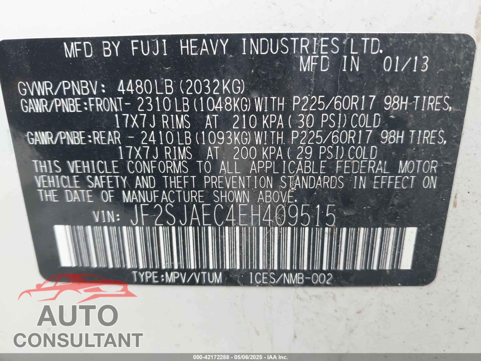 SUBARU FORESTER 2014 - JF2SJAEC4EH409515