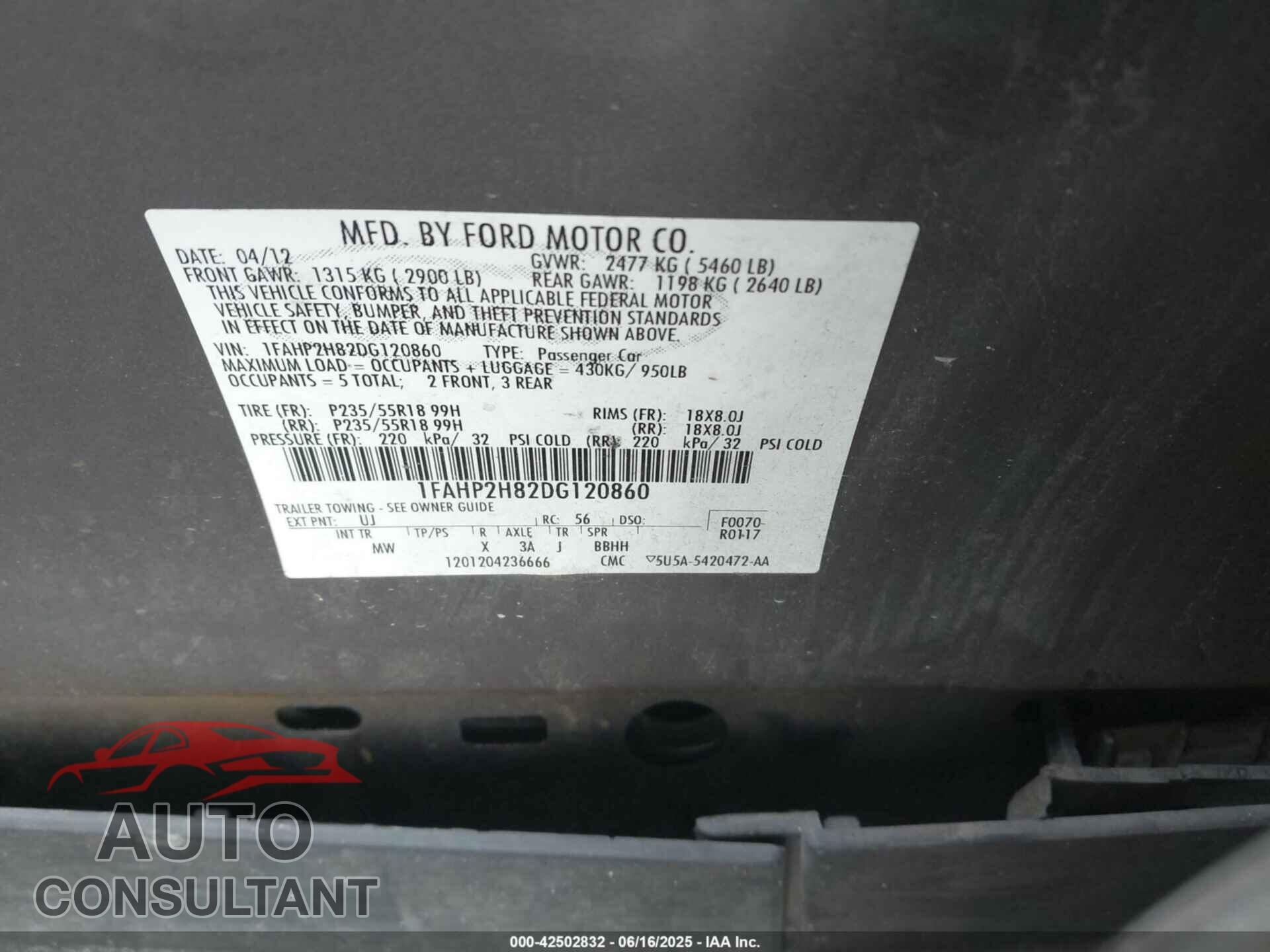 FORD TAURUS 2013 - 1FAHP2H82DG120860