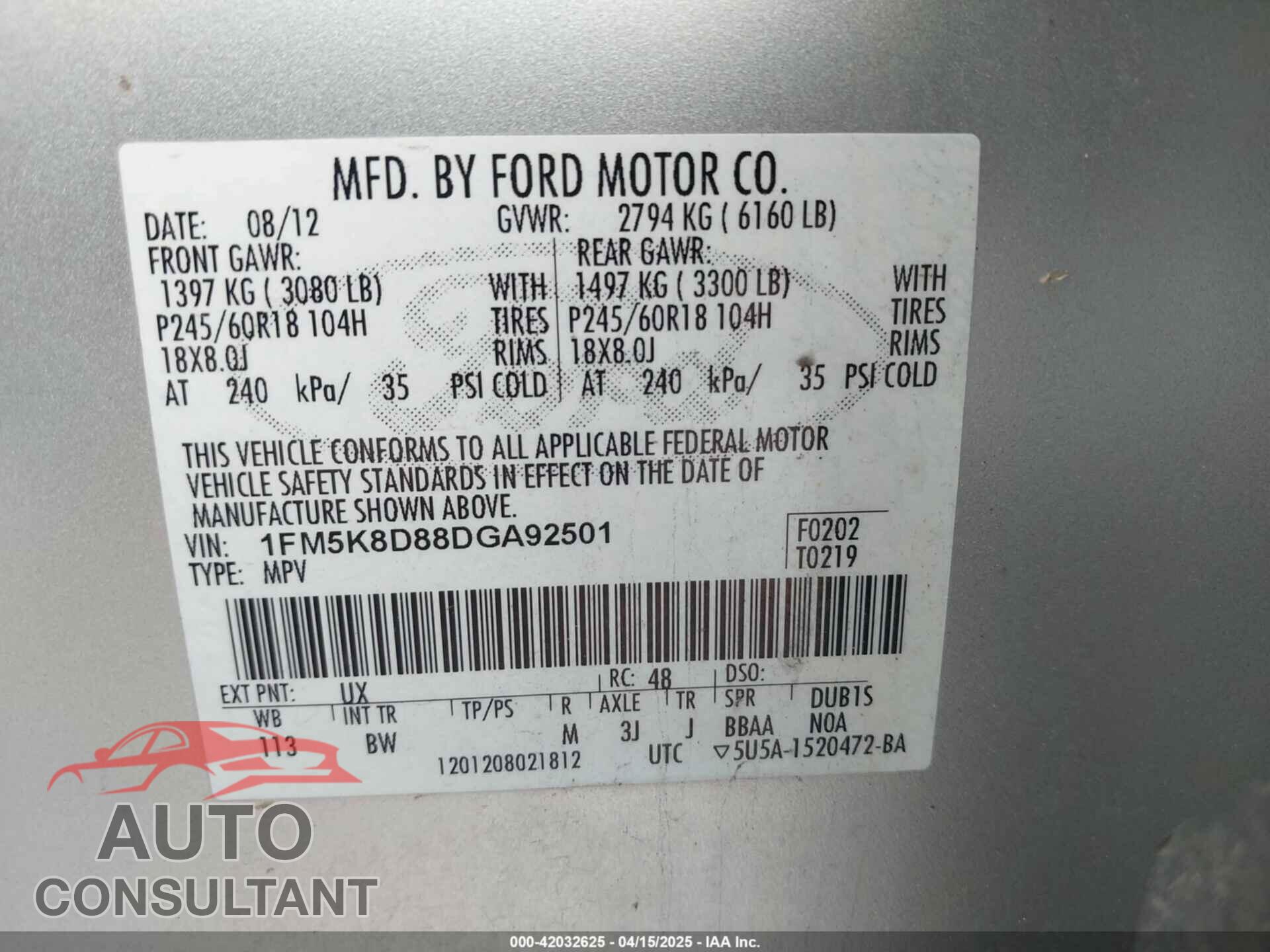 FORD EXPLORER 2013 - 1FM5K8D88DGA92501