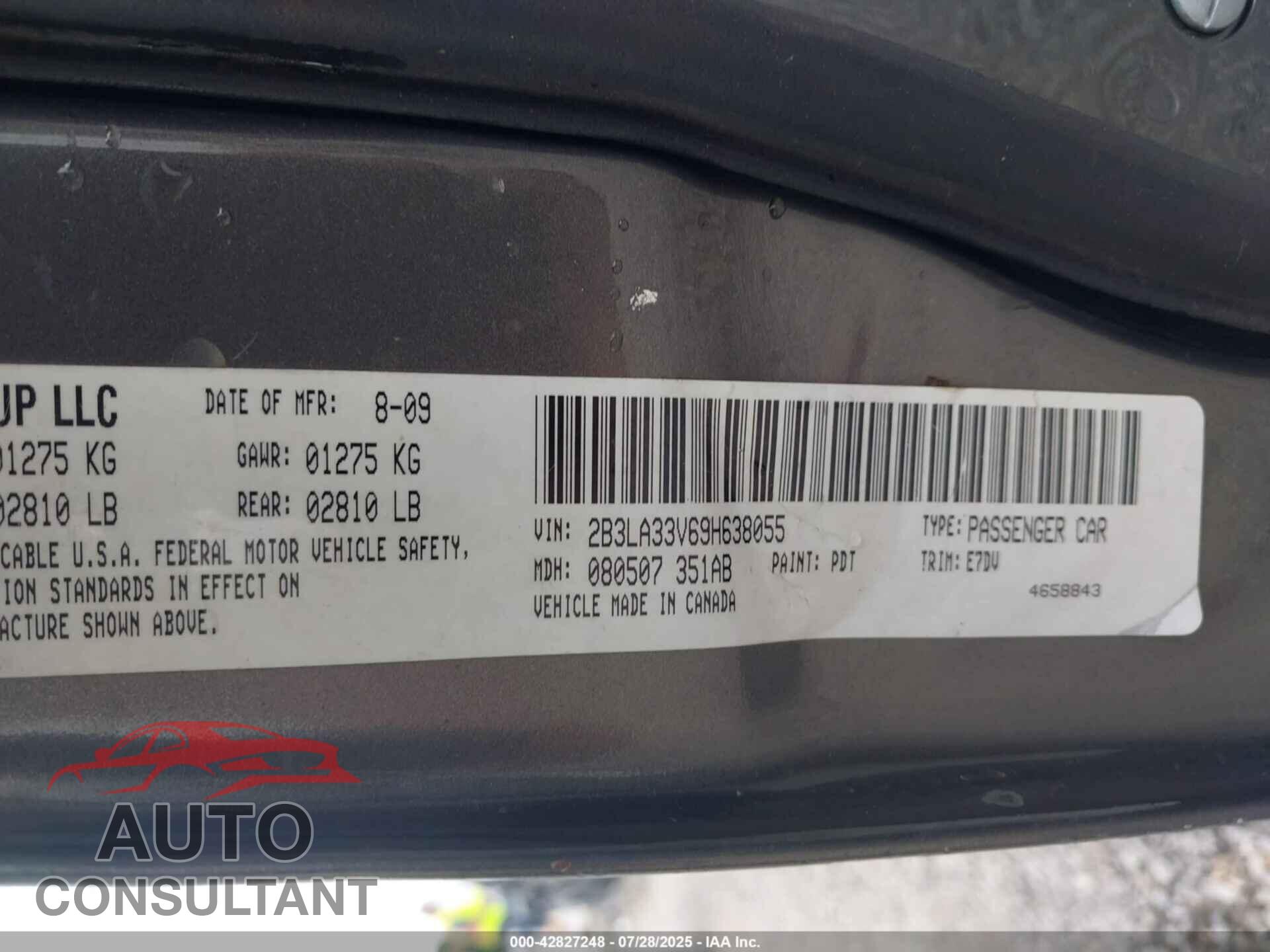 DODGE CHARGER 2009 - 2B3LA33V69H638055