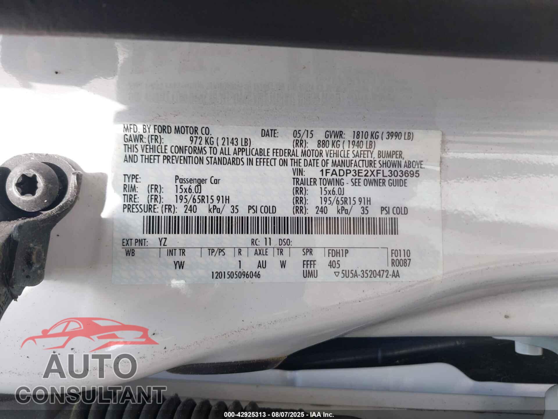FORD FOCUS 2015 - 1FADP3E2XFL303695