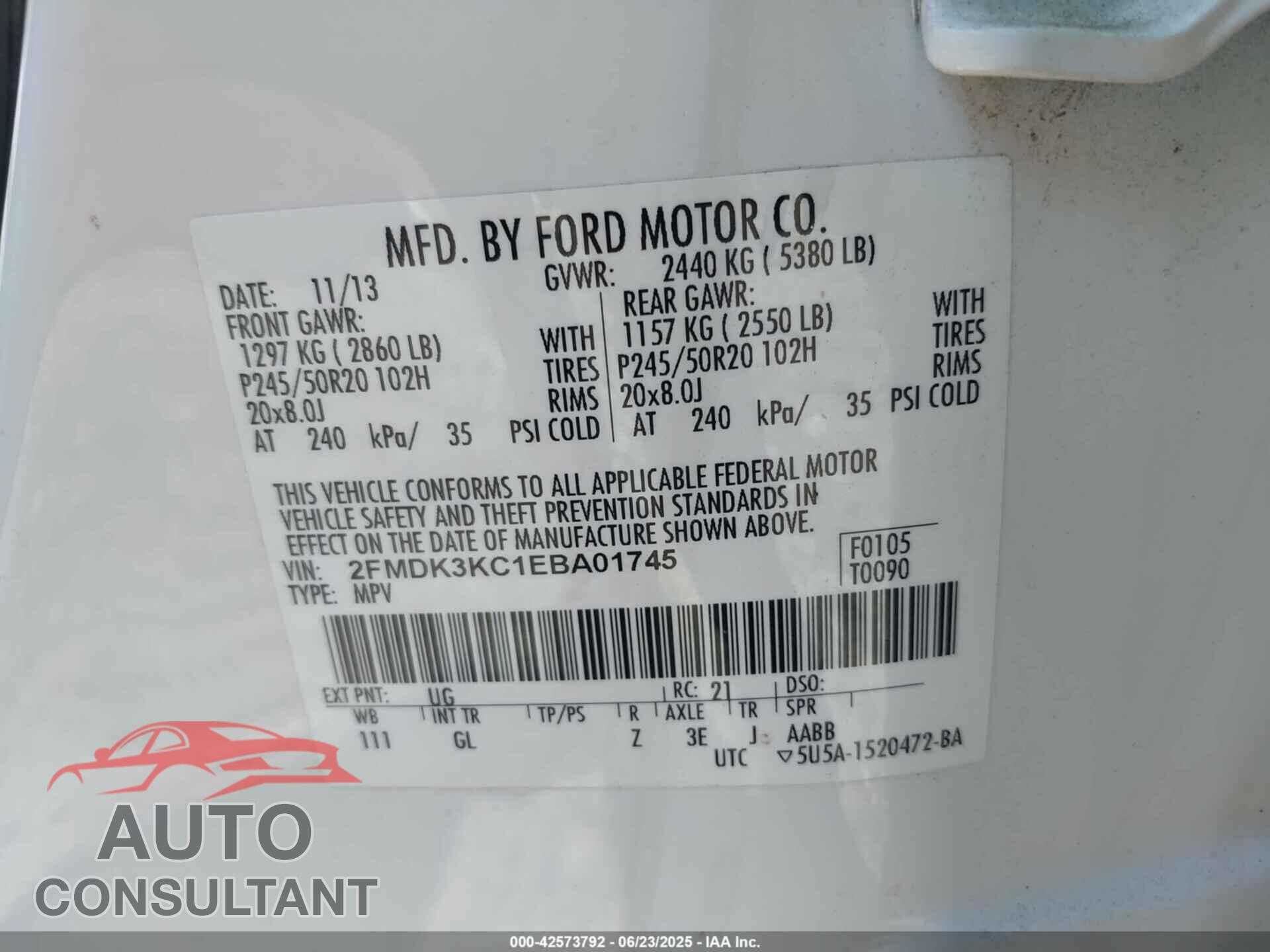FORD EDGE 2014 - 2FMDK3KC1EBA01745