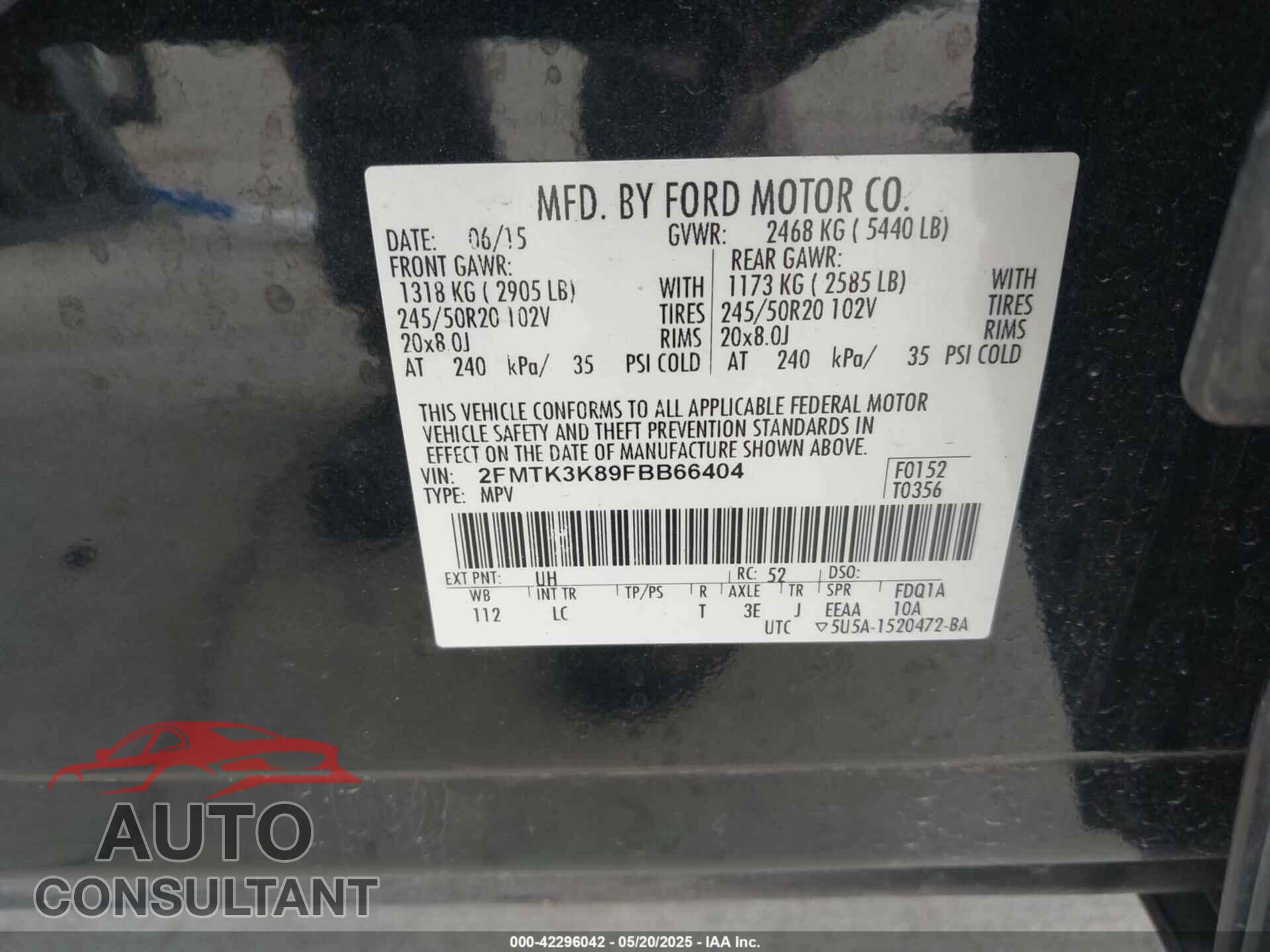 FORD EDGE 2015 - 2FMTK3K89FBB66404