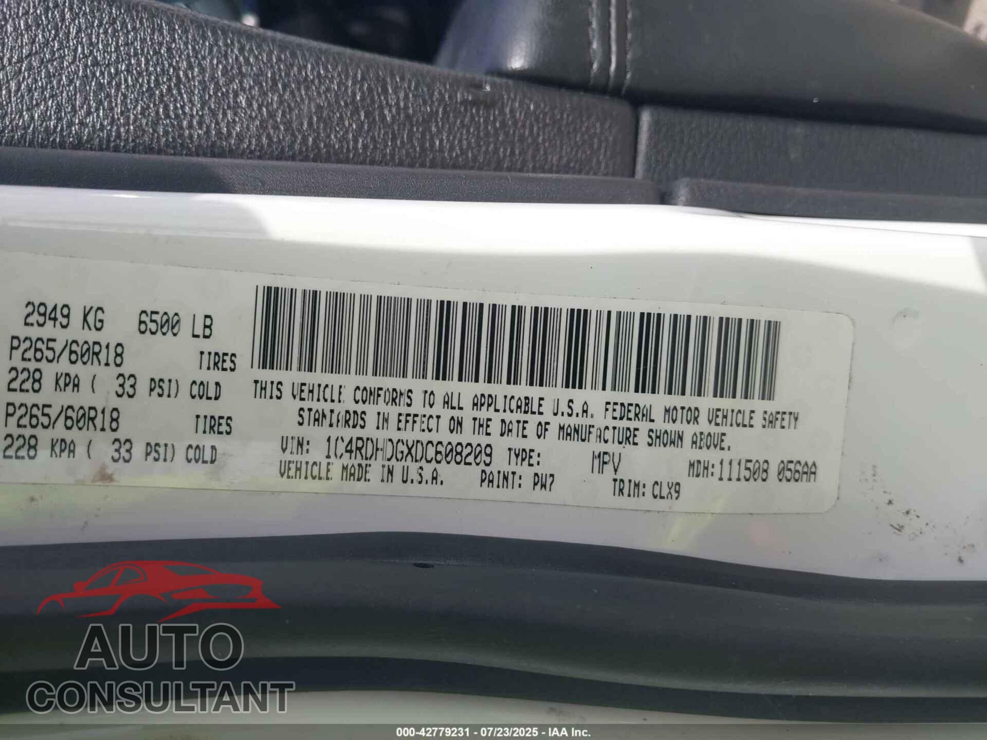 DODGE DURANGO 2013 - 1C4RDHDGXDC608209
