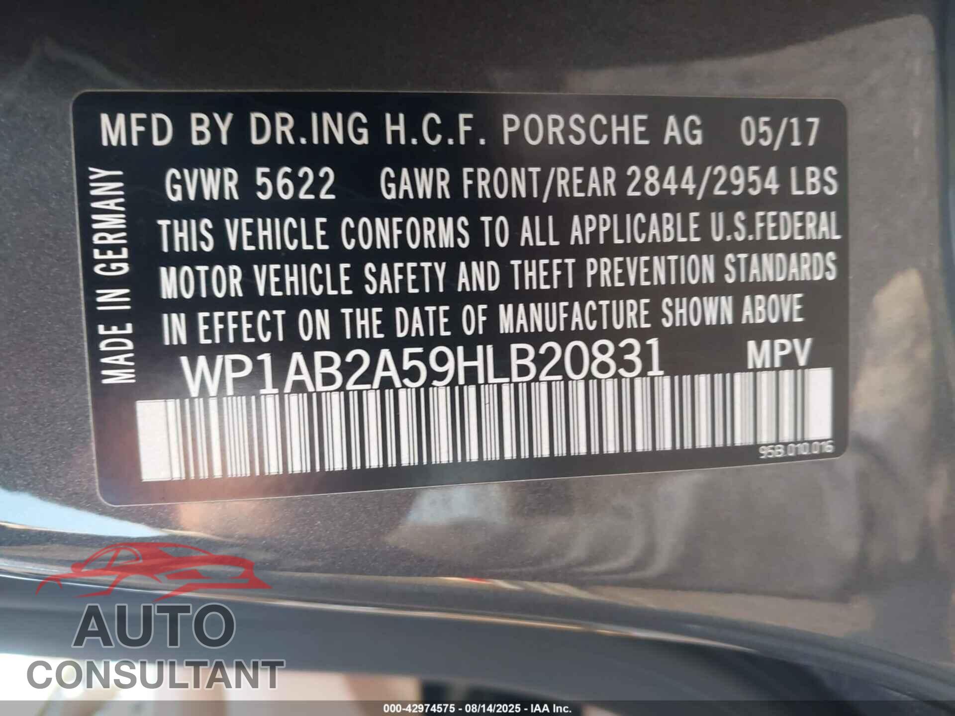 PORSCHE MACAN 2017 - WP1AB2A59HLB20831