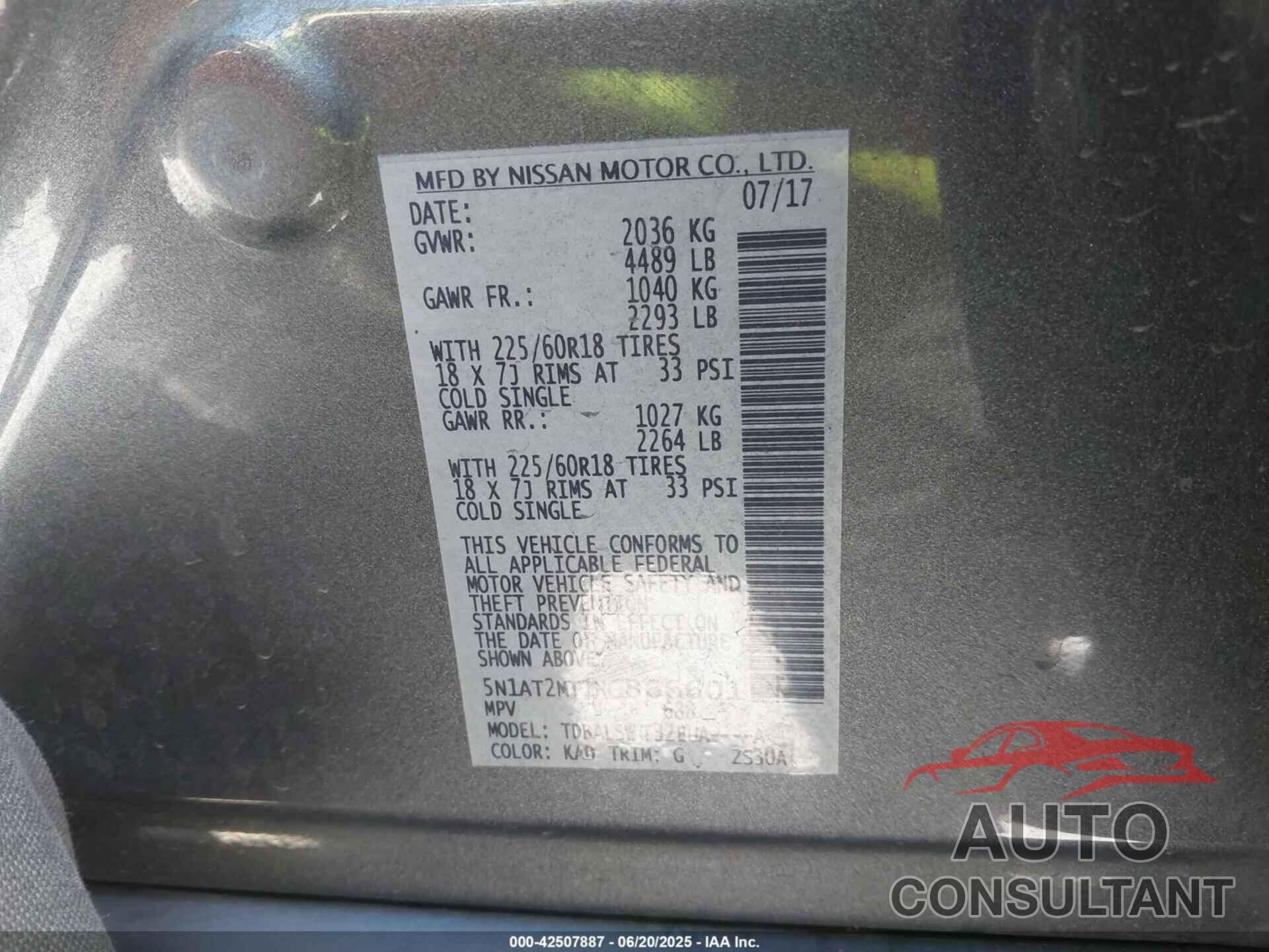 NISSAN ROGUE 2017 - 5N1AT2MT1HC866601