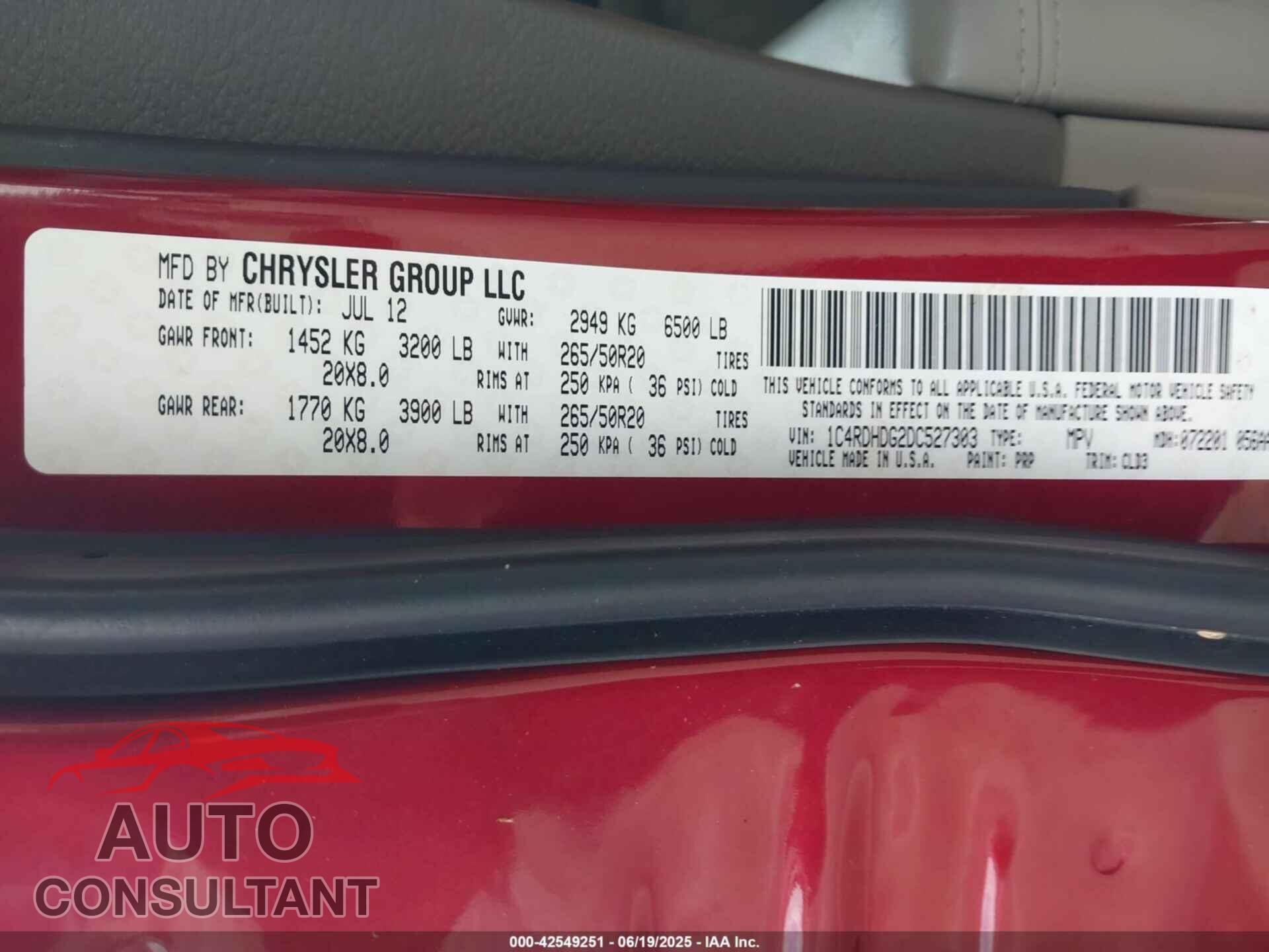 DODGE DURANGO 2013 - 1C4RDHDG2DC527303