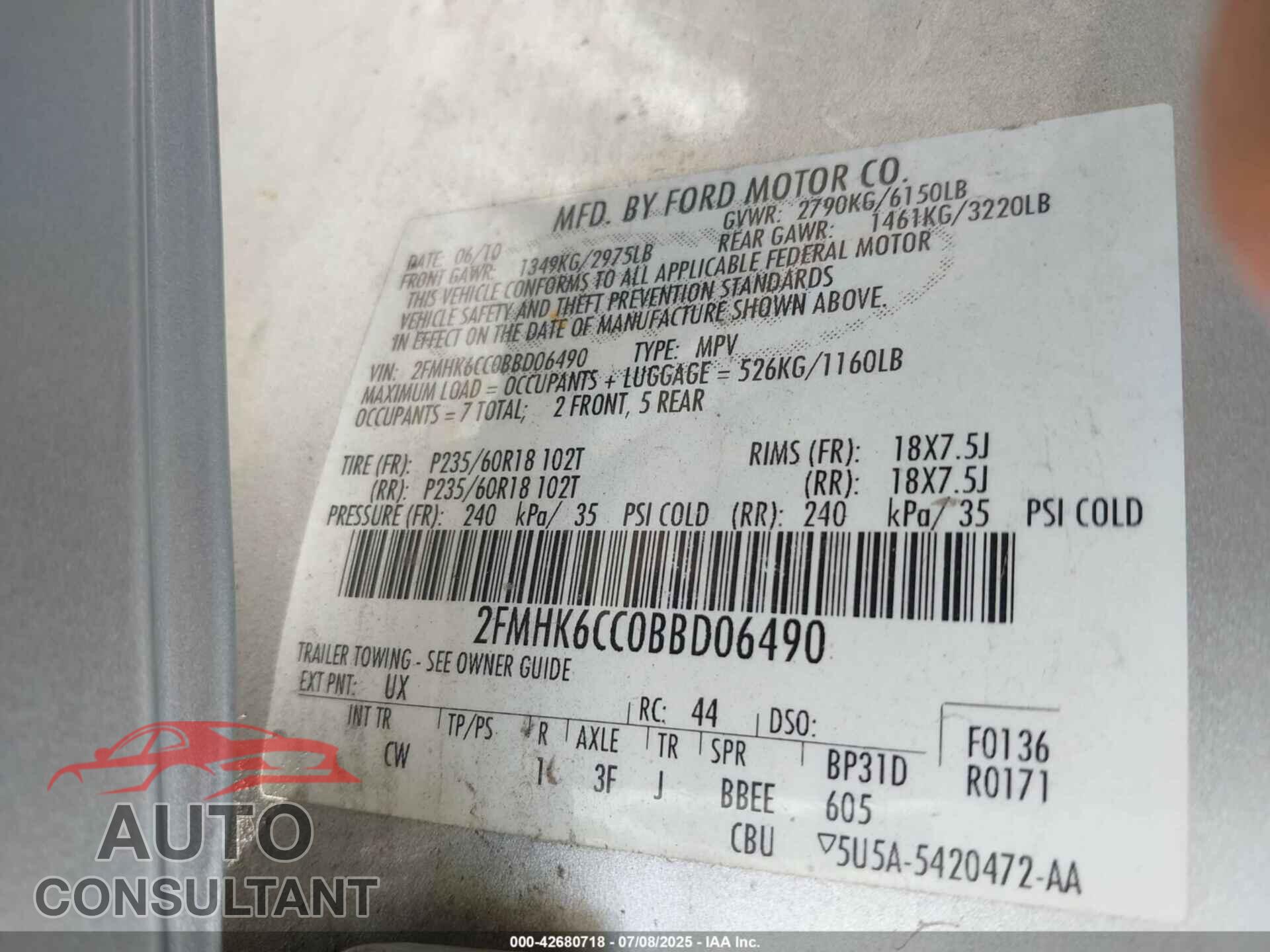 FORD FLEX 2011 - 2FMHK6CC0BBD06490
