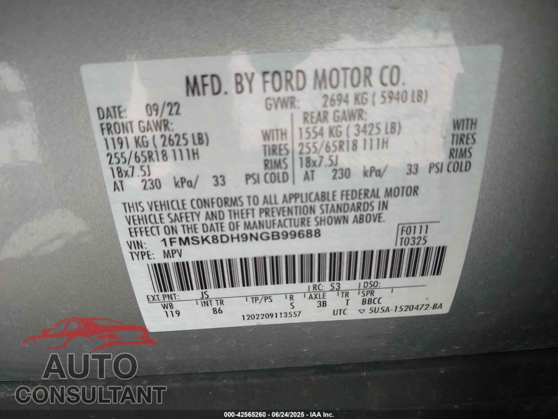 FORD EXPLORER 2022 - 1FMSK8DH9NGB99688