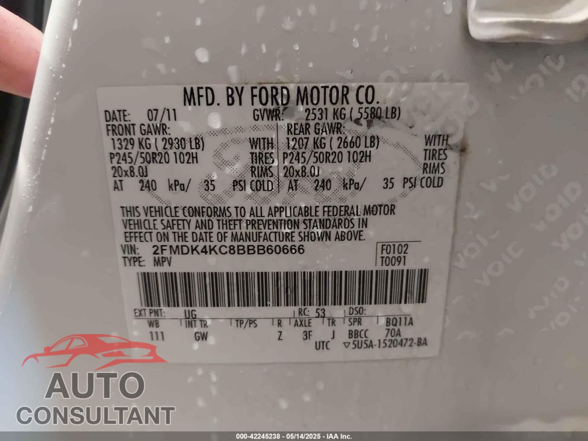 FORD EDGE 2011 - 2FMDK4KC8BBB60666