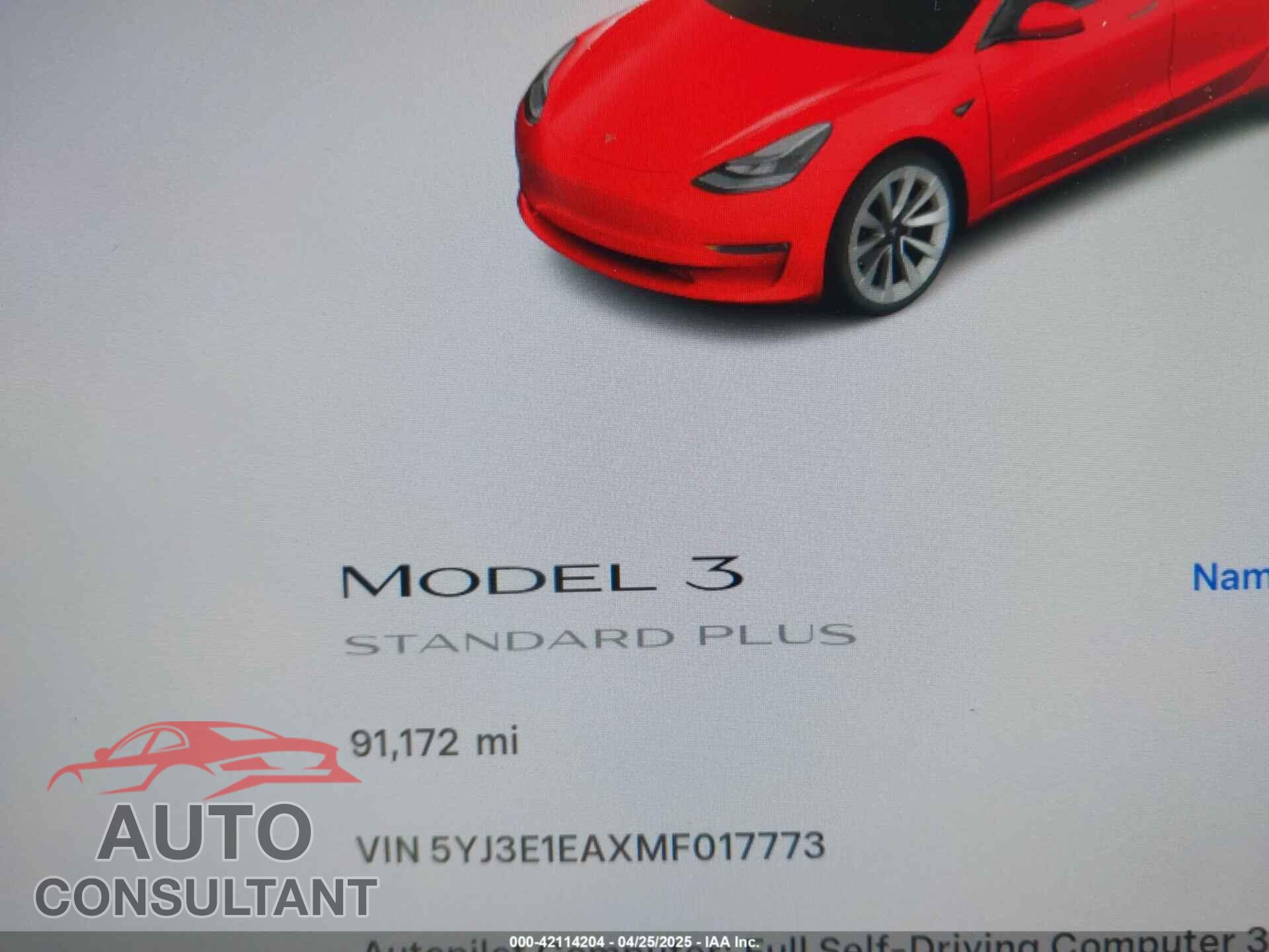 TESLA MODEL 3 2021 - 5YJ3E1EAXMF017773