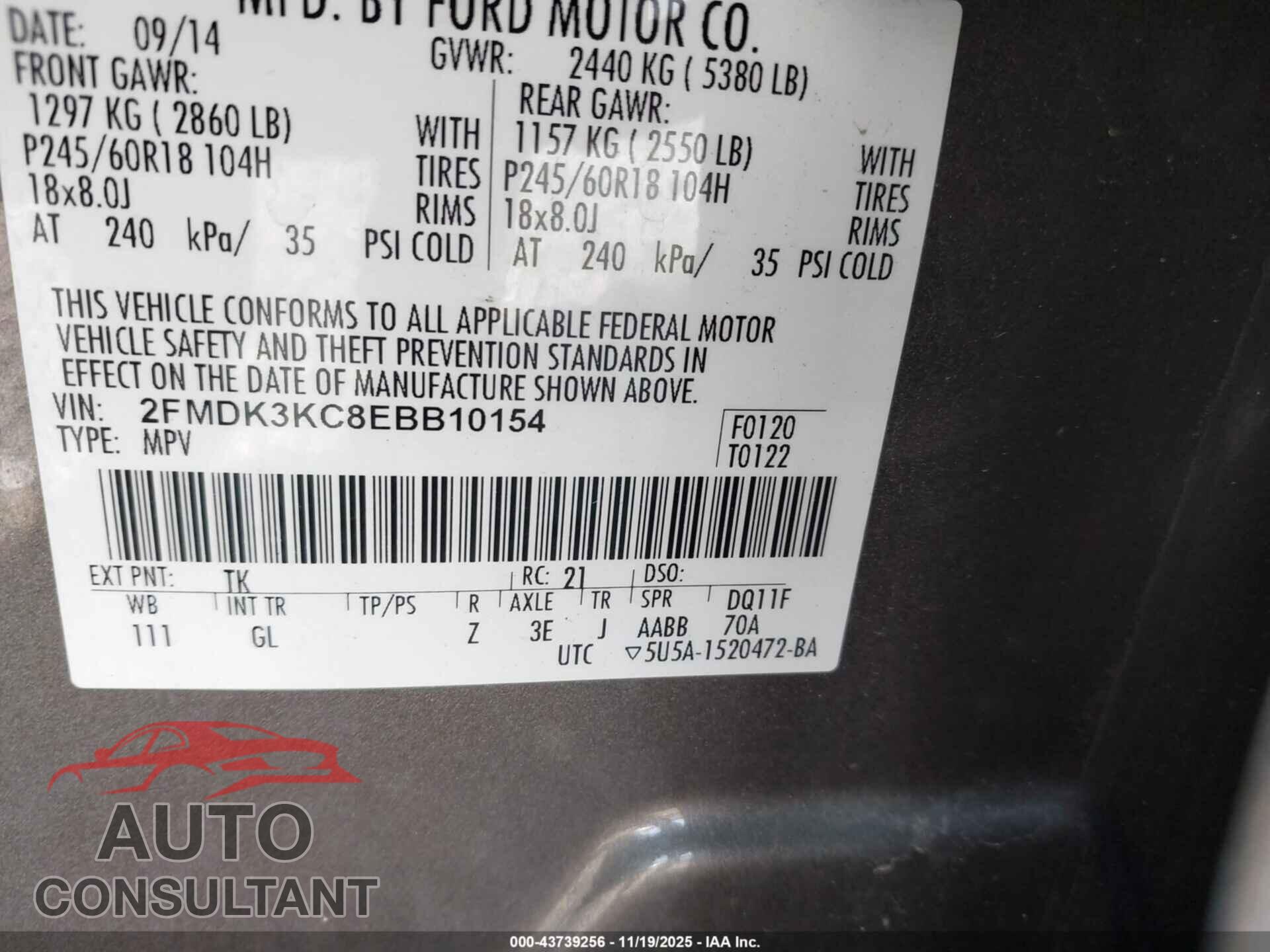 FORD EDGE 2014 - 2FMDK3KC8EBB10154