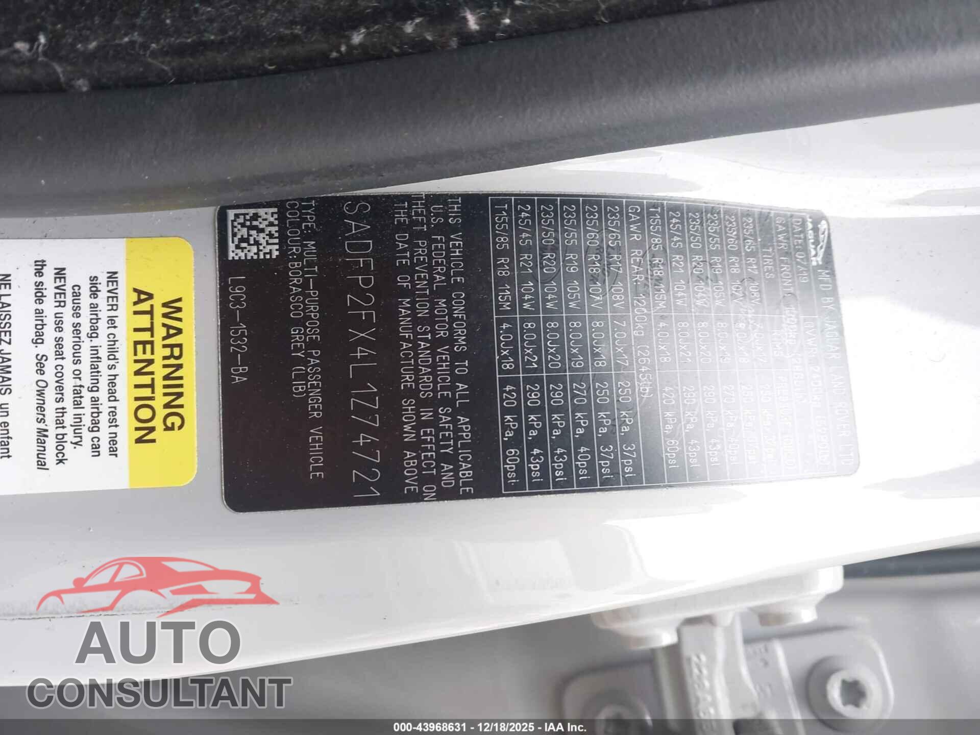 JAGUAR E-PACE 2020 - SADFP2FX4L1Z74721