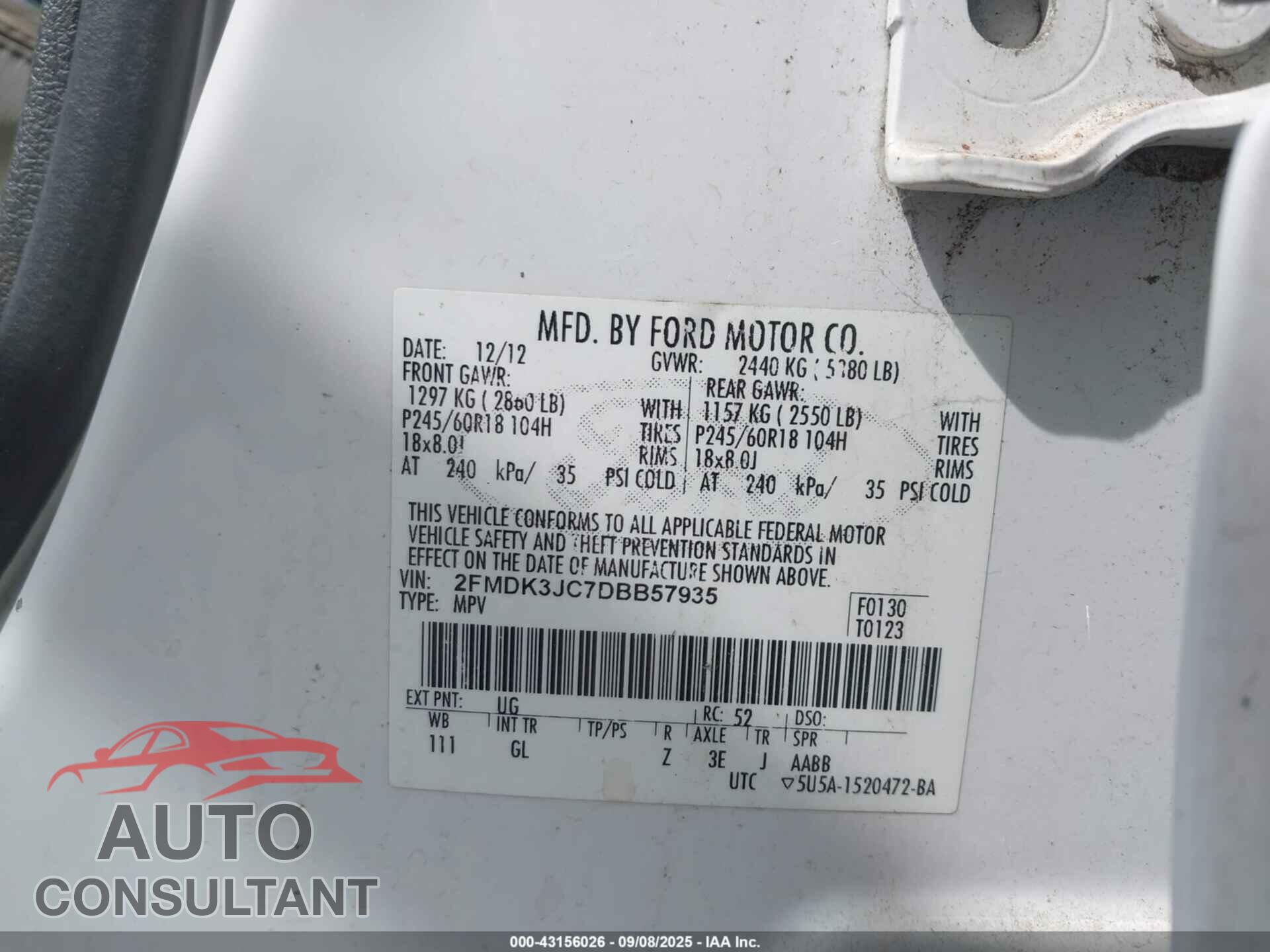 FORD EDGE 2013 - 2FMDK3JC7DBB57935