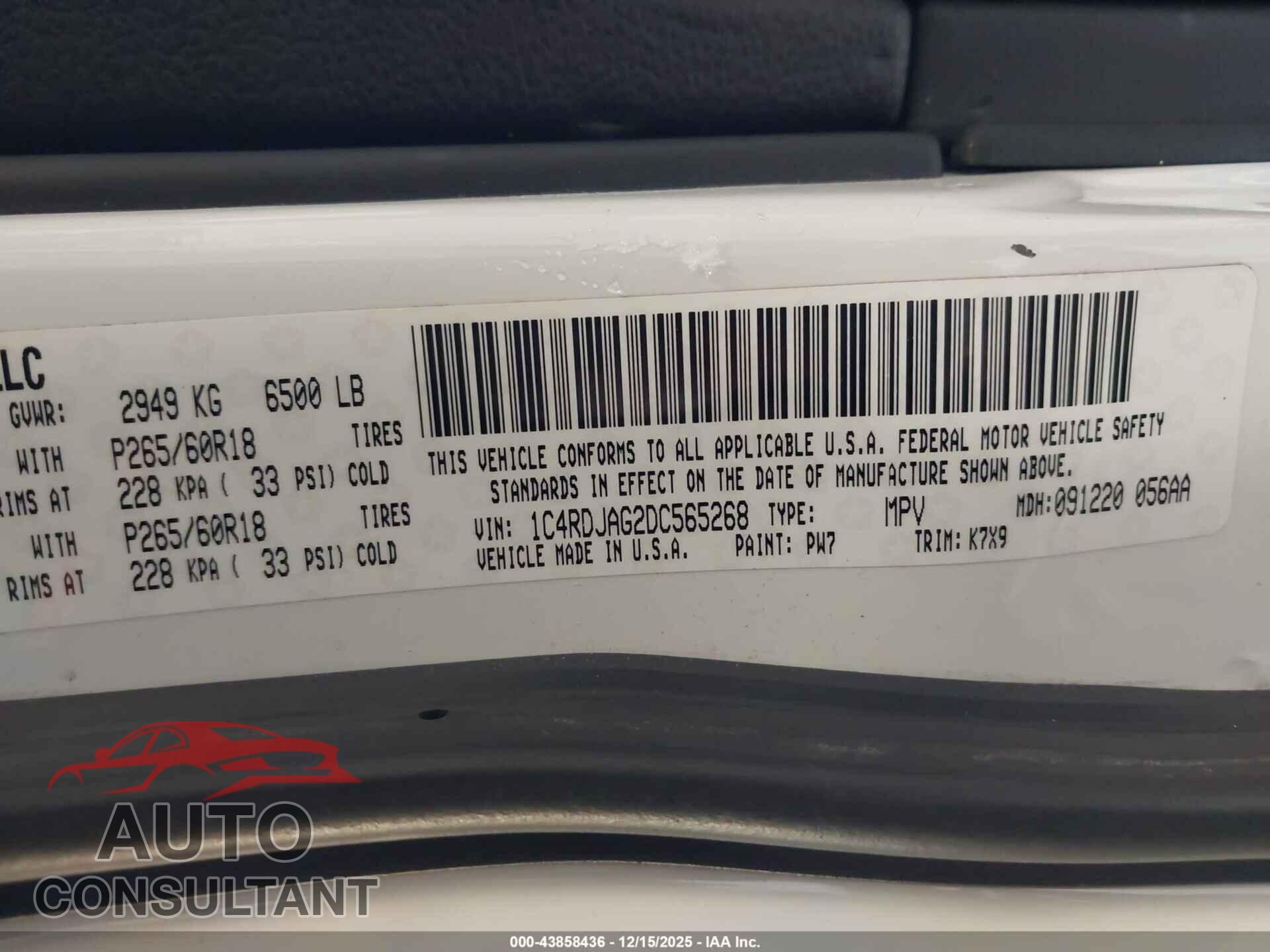 DODGE DURANGO 2013 - 1C4RDJAG2DC565268