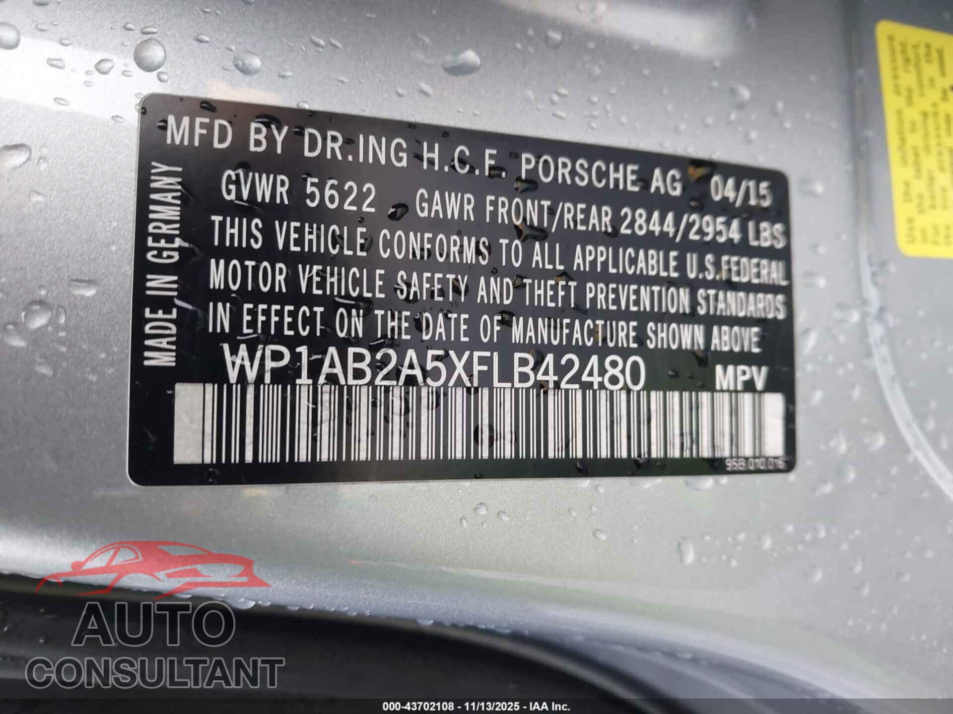PORSCHE MACAN 2015 - WP1AB2A5XFLB42480