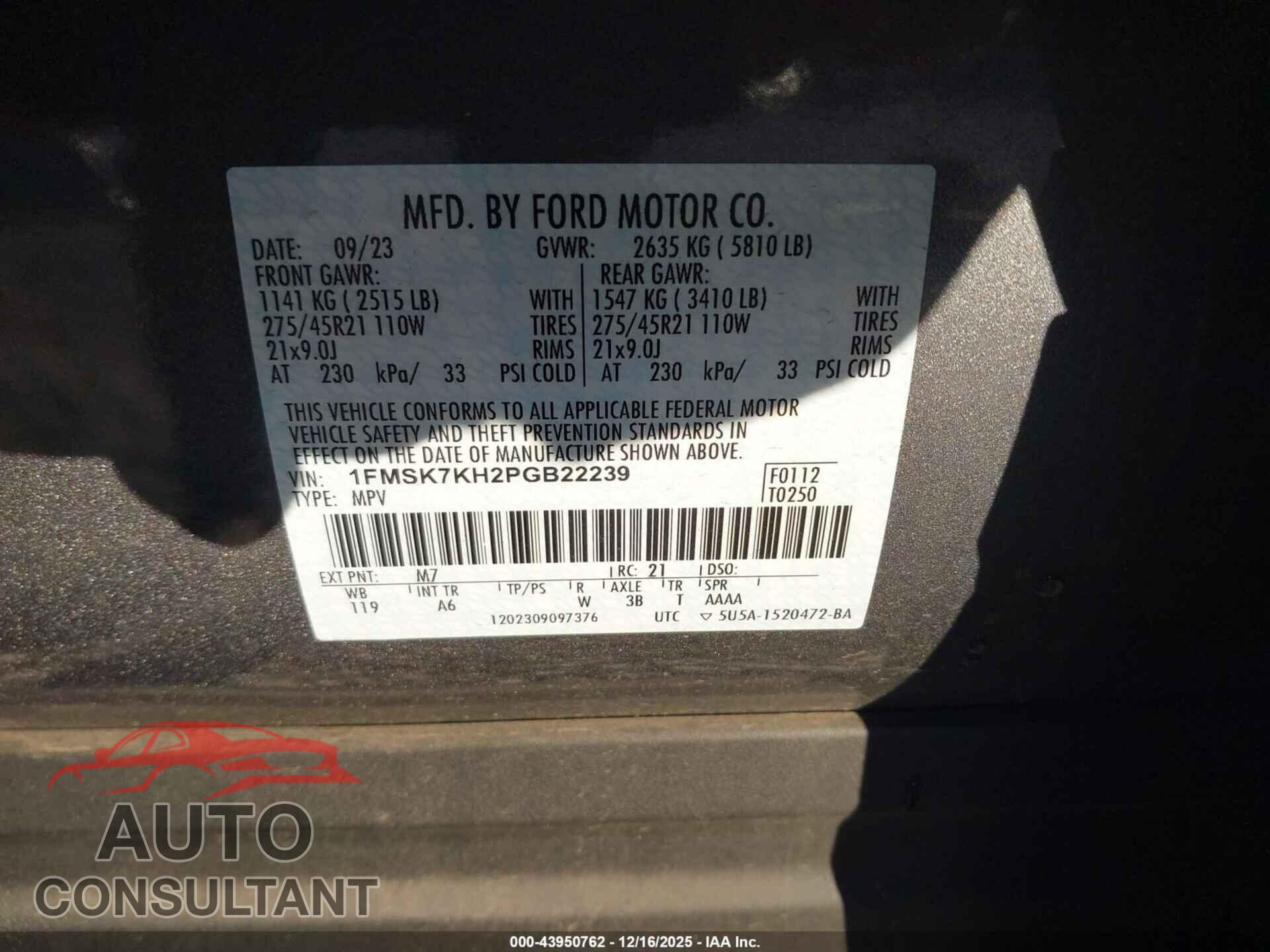 FORD EXPLORER 2023 - 1FMSK7KH2PGB22239