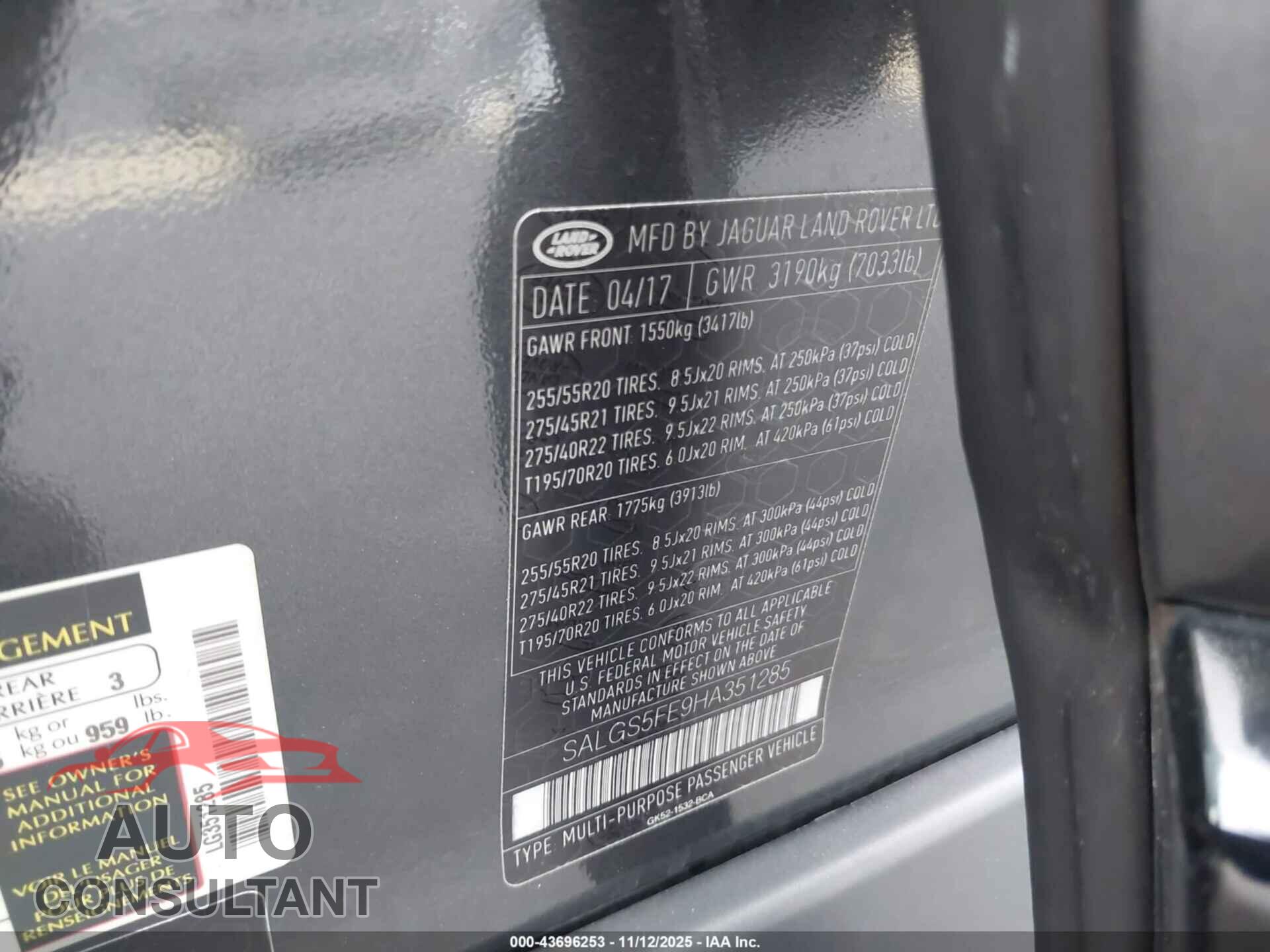 LAND ROVER RANGE ROVER 2017 - SALGS5FE9HA351285