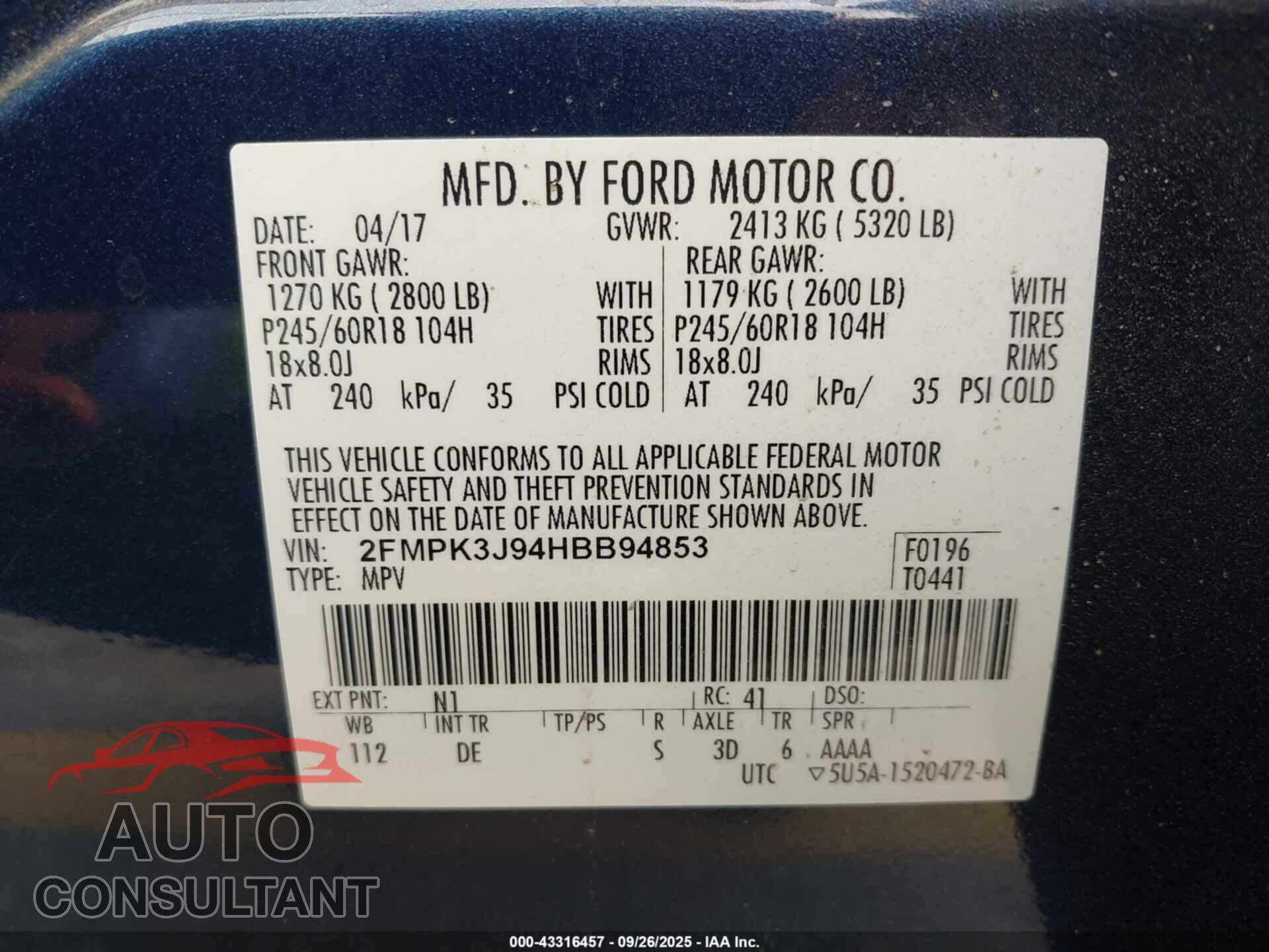 FORD EDGE 2017 - 2FMPK3J94HBB94853