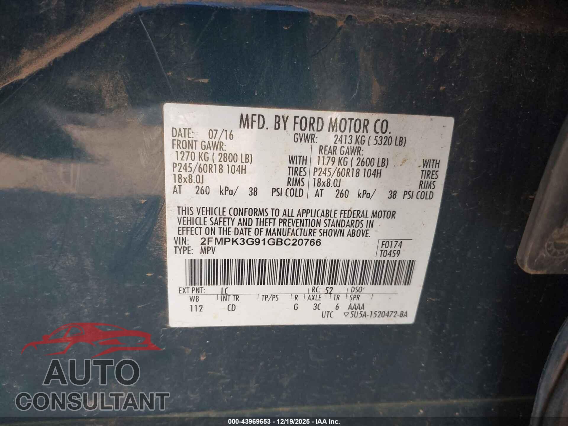 FORD EDGE 2016 - 2FMPK3G91GBC20766