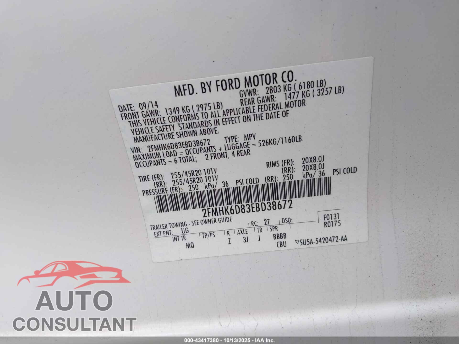 FORD FLEX 2014 - 2FMHK6D83EBD38672