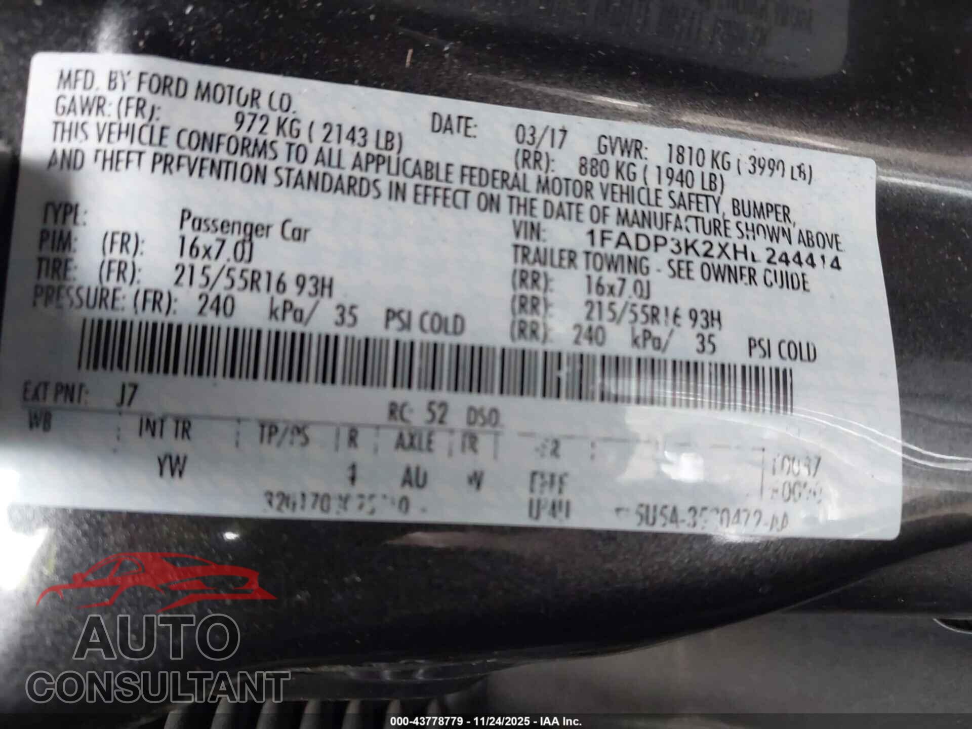 FORD FOCUS 2017 - 1FADP3K2XHL244414