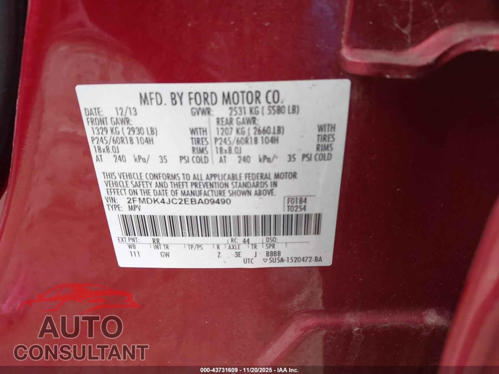 FORD EDGE 2014 - 2FMDK4JC2EBA09490