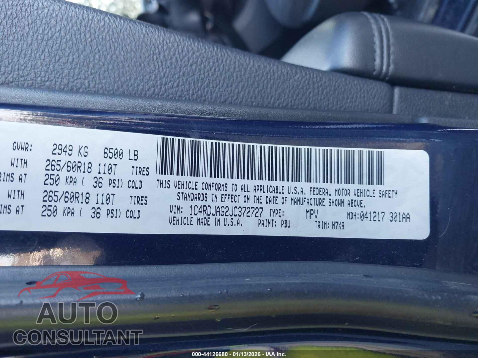 DODGE DURANGO 2018 - 1C4RDJAG2JC372727