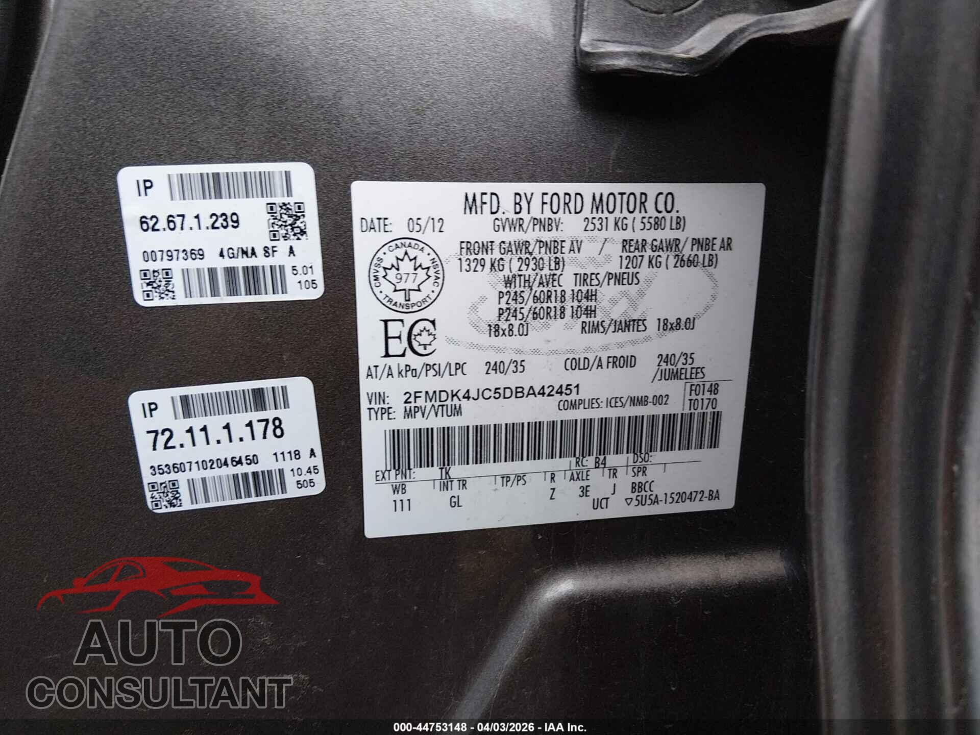 FORD EDGE 2013 - 2FMDK4JC5DBA42451