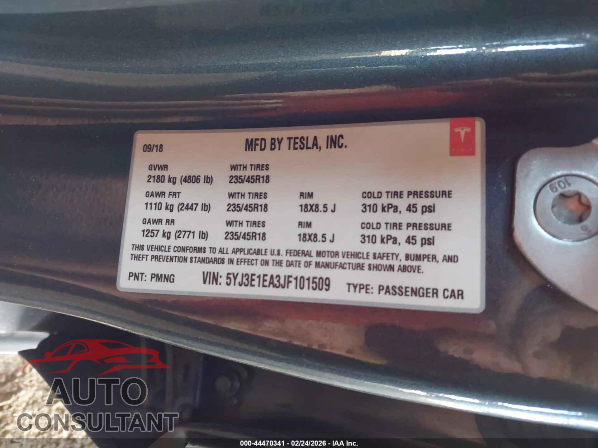 TESLA MODEL 3 2018 - 5YJ3E1EA3JF101509