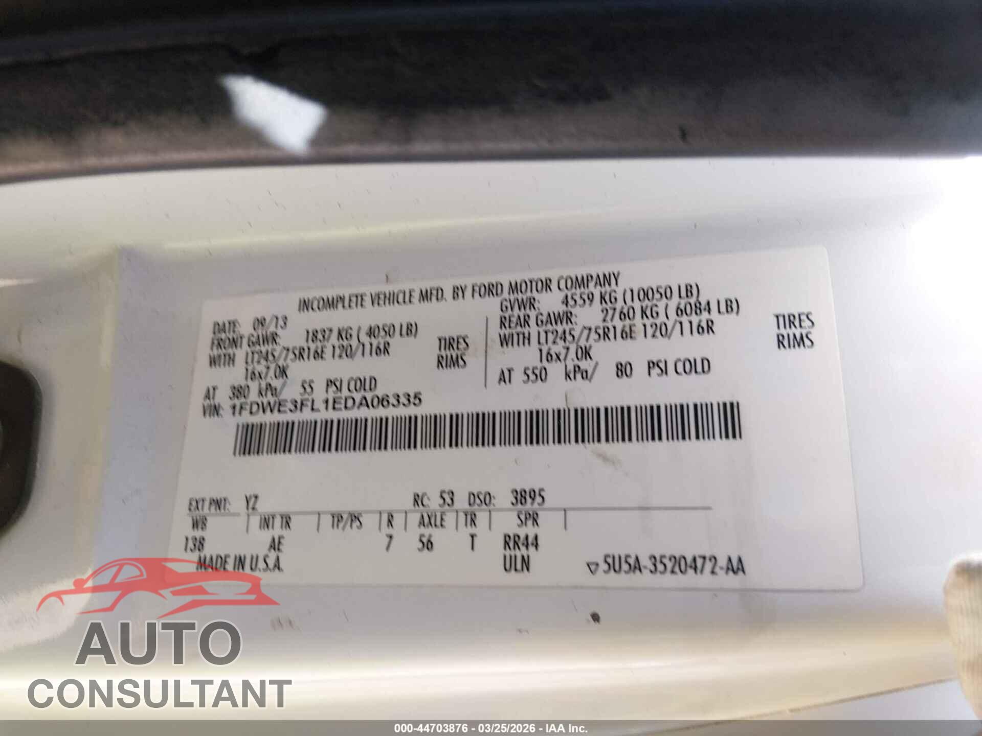 FORD E-350 CUTAWAY 2014 - 1FDWE3FL1EDA06335