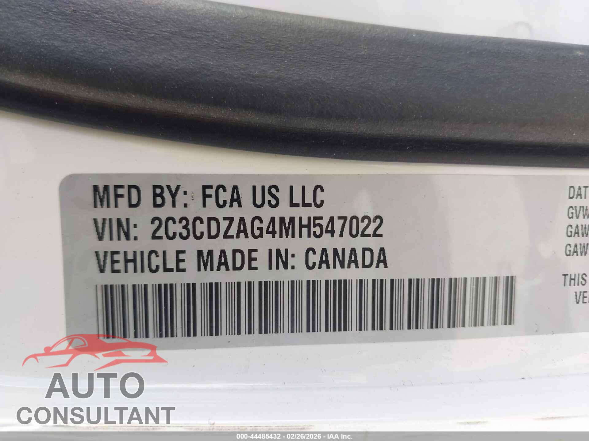 DODGE CHALLENGER 2021 - 2C3CDZAG4MH547022