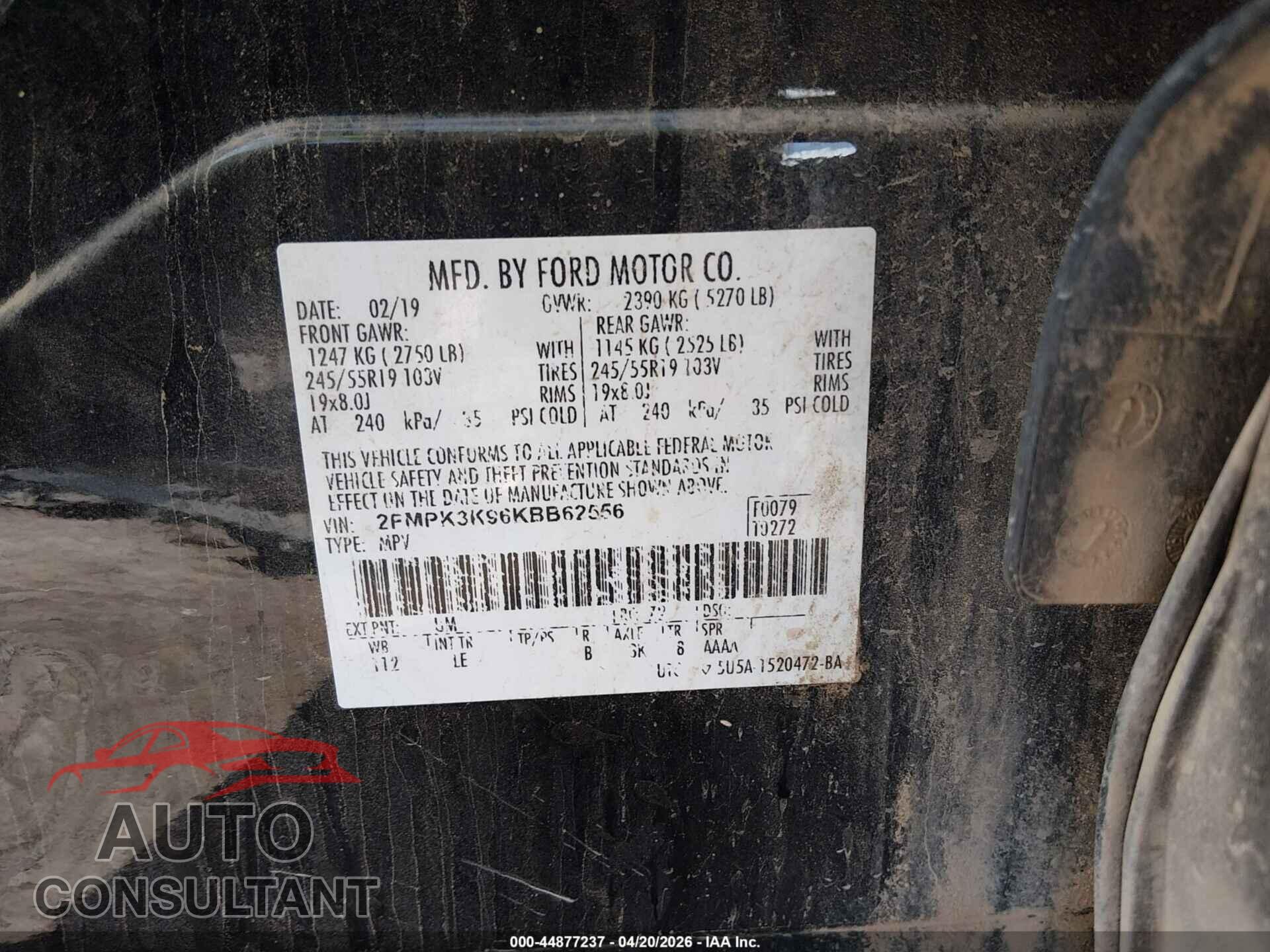FORD EDGE 2019 - 2FMPK3K96KBB62556