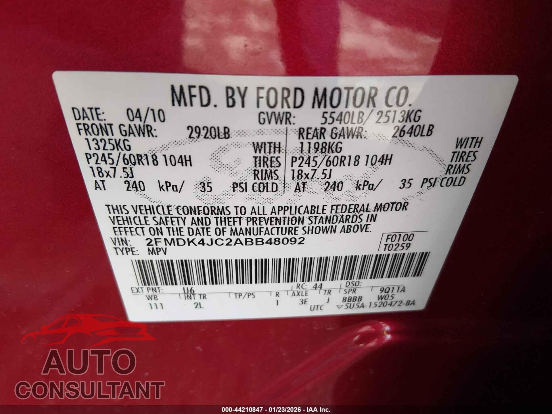 FORD EDGE 2010 - 2FMDK4JC2ABB48092