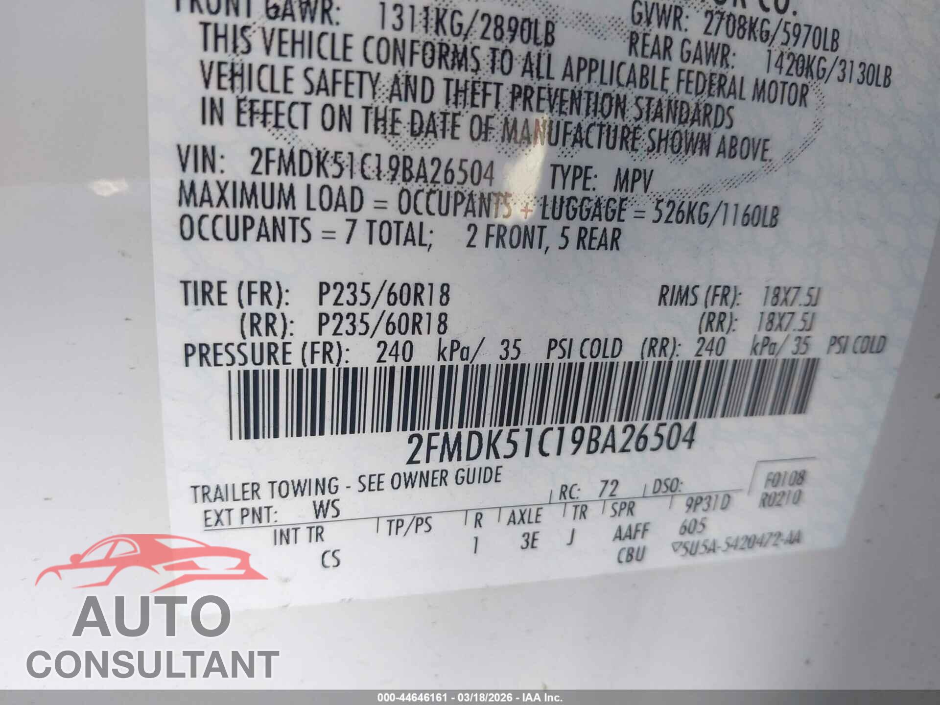 FORD FLEX 2009 - 2FMDK51C19BA26504