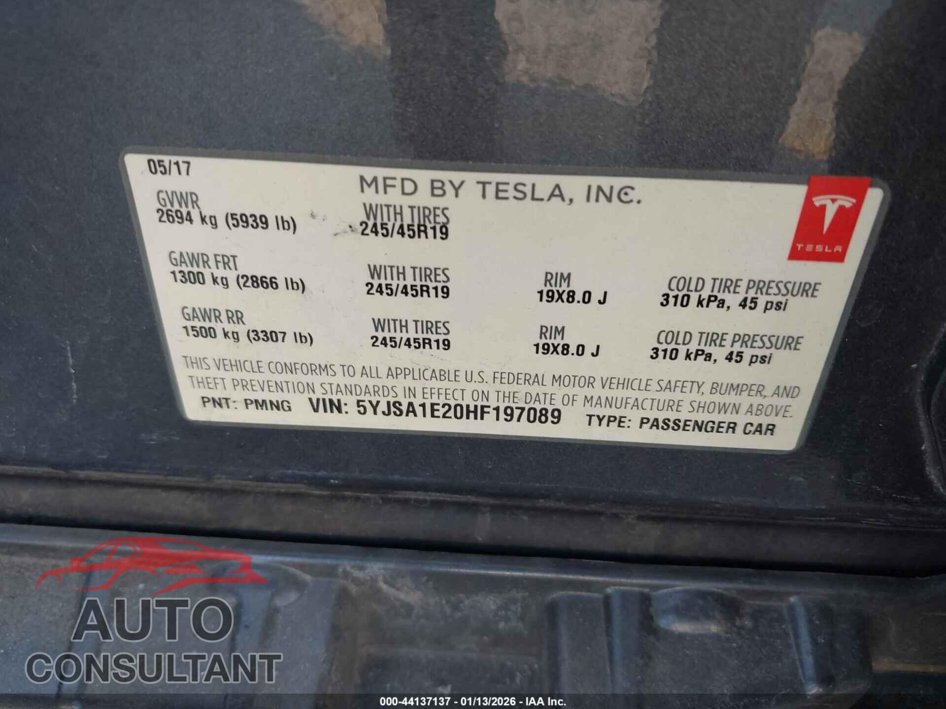 TESLA MODEL S 2017 - 5YJSA1E20HF197089
