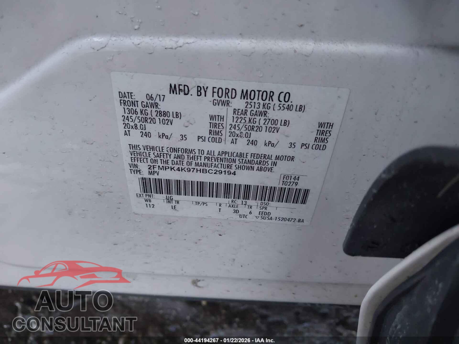 FORD EDGE 2017 - 2FMPK4K97HBC29194