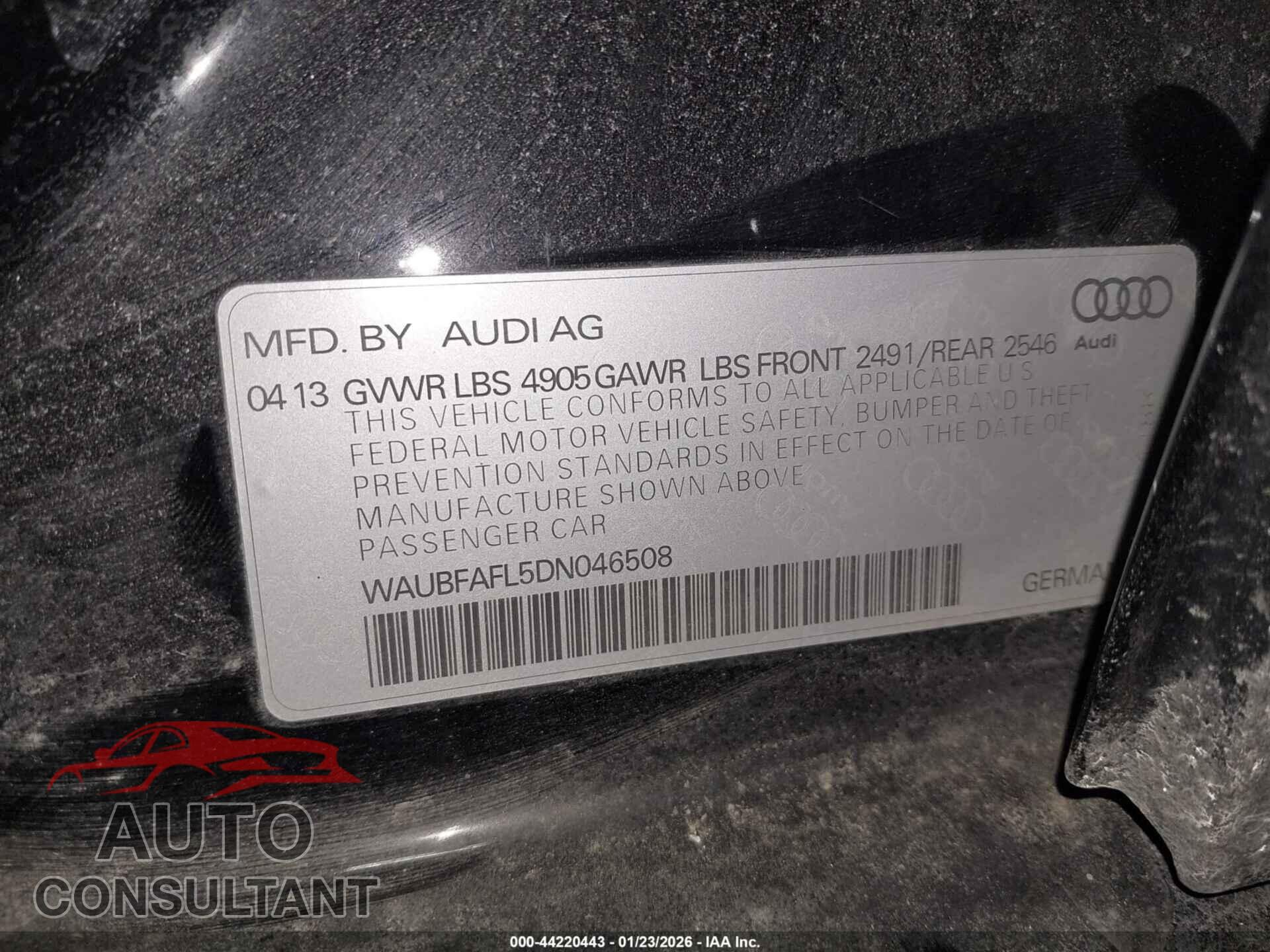 AUDI A4 2013 - WAUBFAFL5DN046508