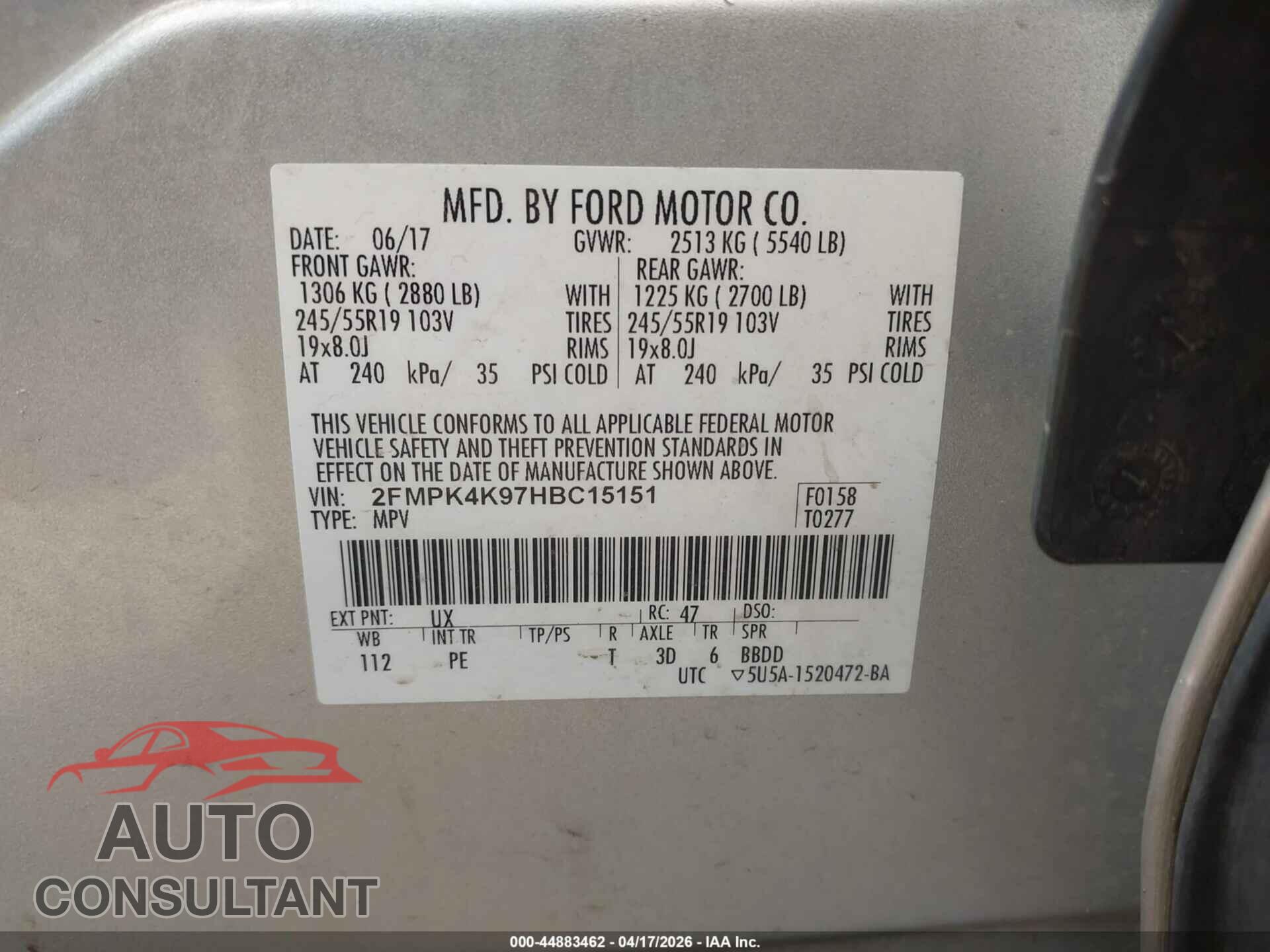FORD EDGE 2017 - 2FMPK4K97HBC15151