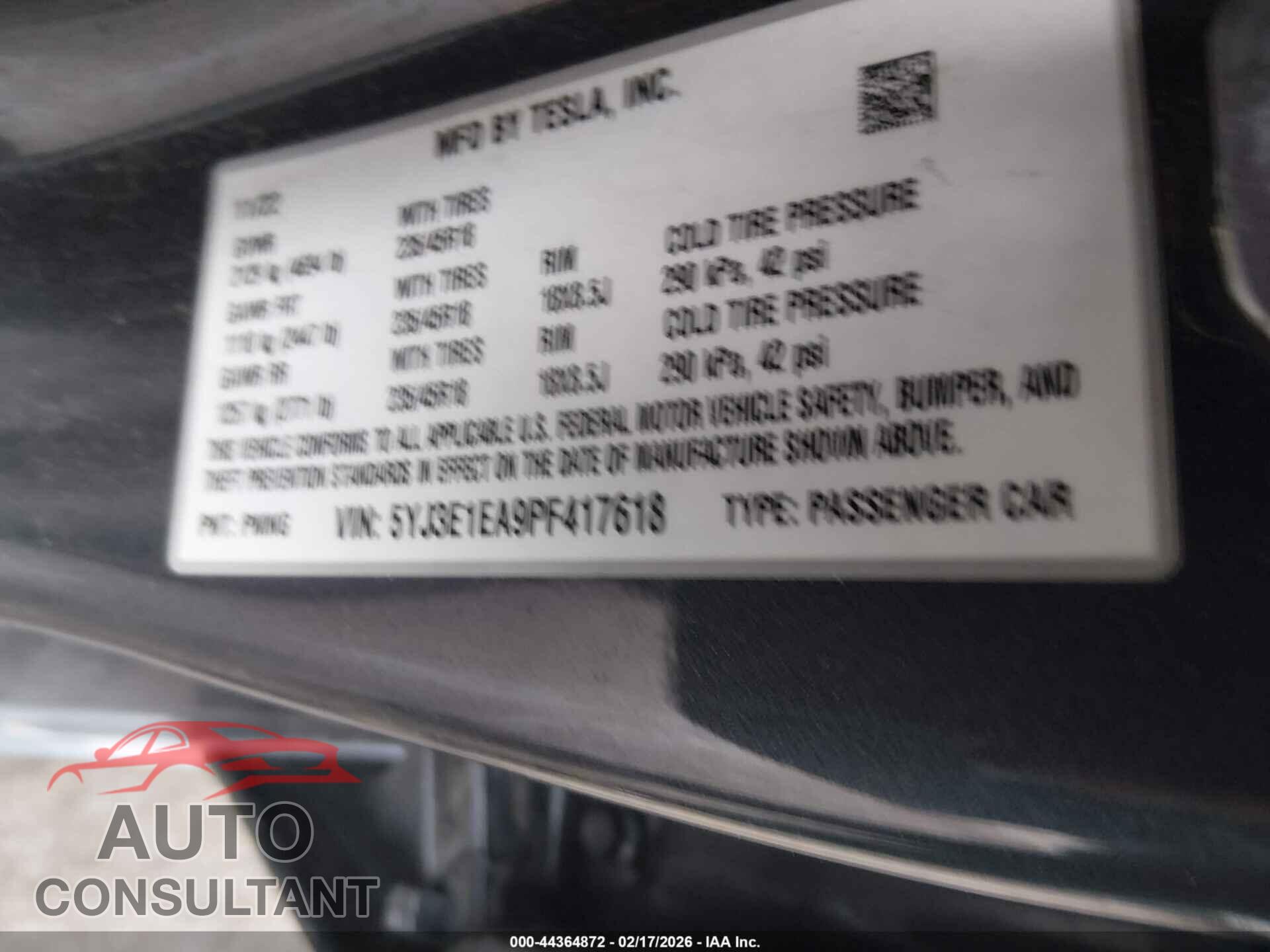 TESLA MODEL 3 2023 - 5YJ3E1EA9PF417618