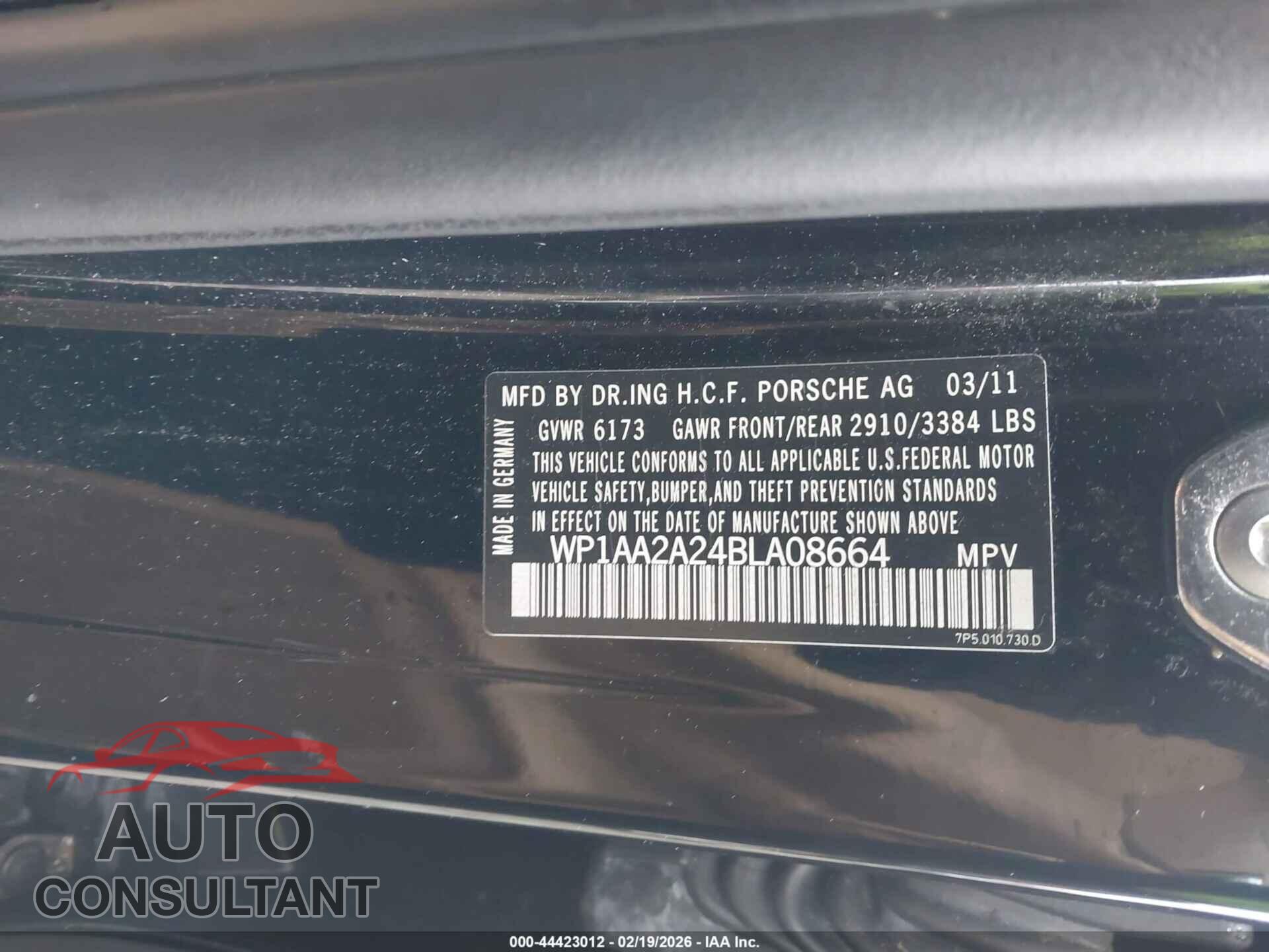 PORSCHE CAYENNE 2011 - WP1AA2A24BLA08664
