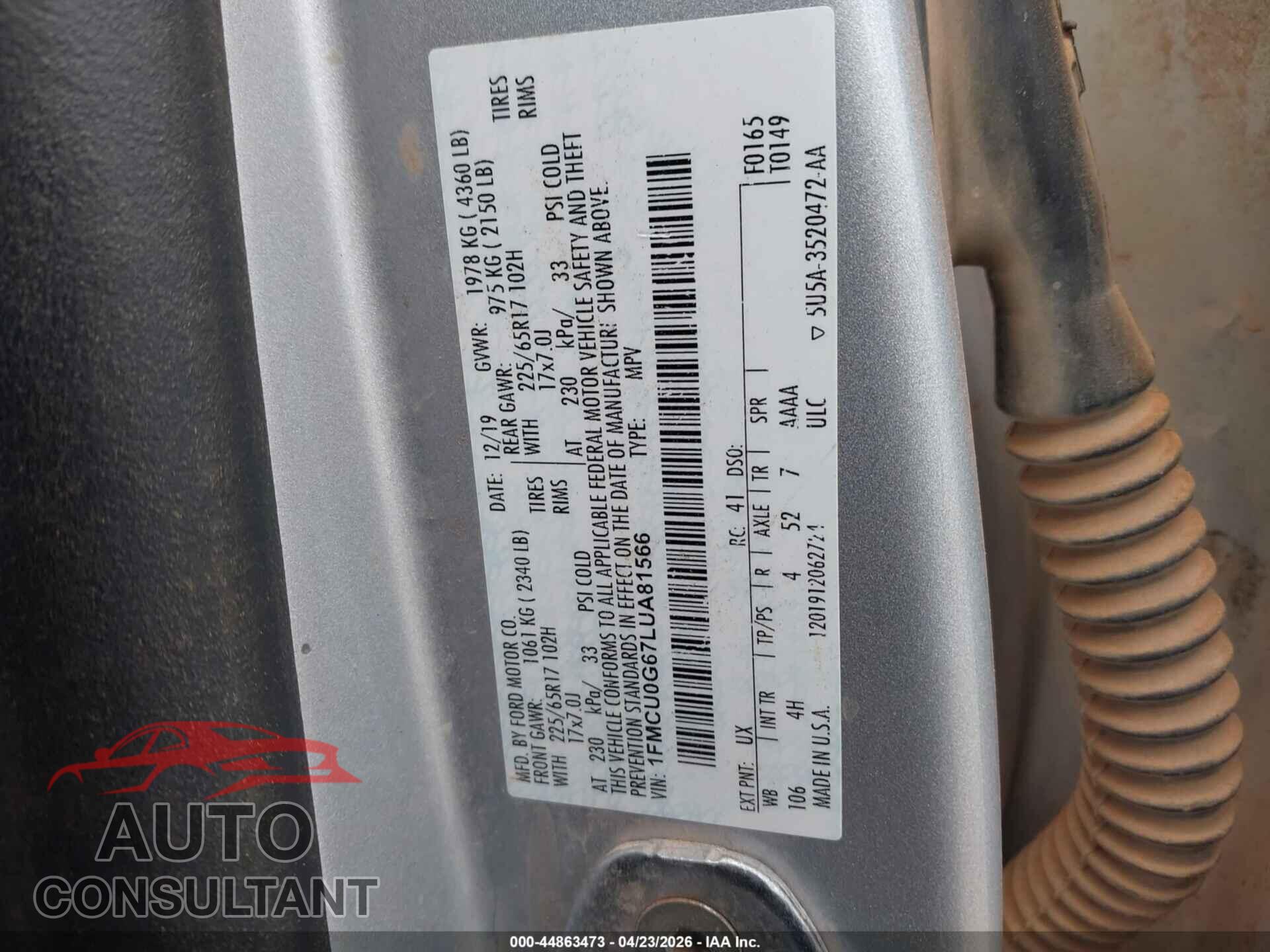 FORD ESCAPE 2020 - 1FMCU0G67LUA81566