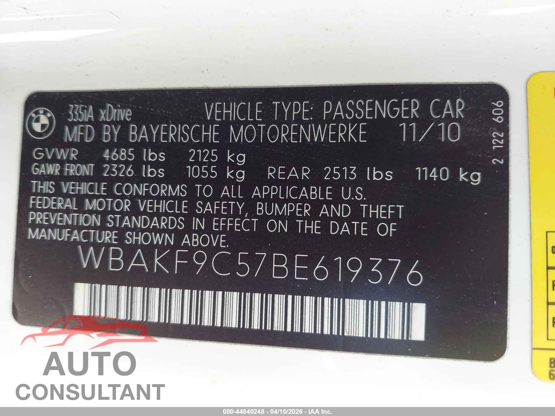 BMW 335I 2011 - WBAKF9C57BE619376