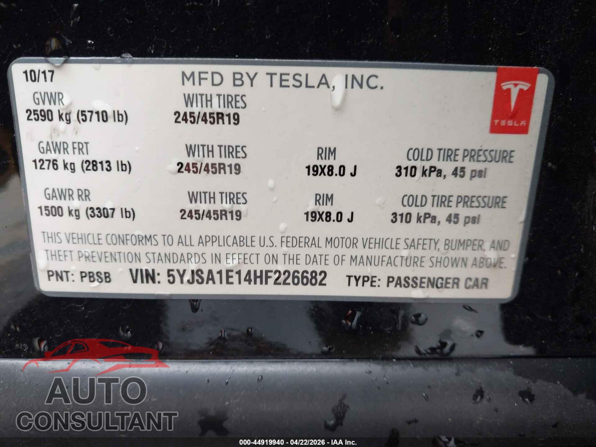 TESLA MODEL S 2017 - 5YJSA1E14HF226682