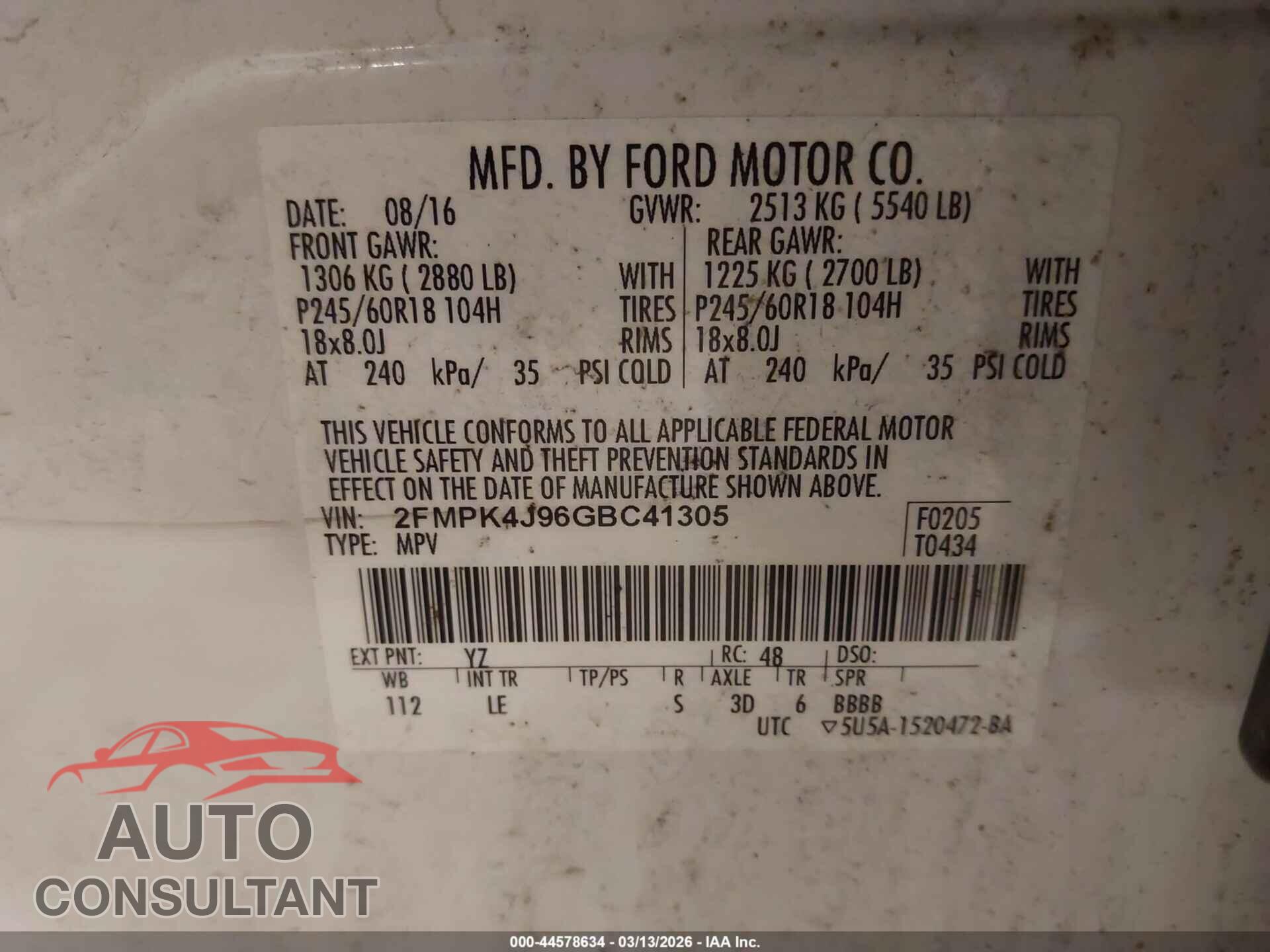 FORD EDGE 2016 - 2FMPK4J96GBC41305