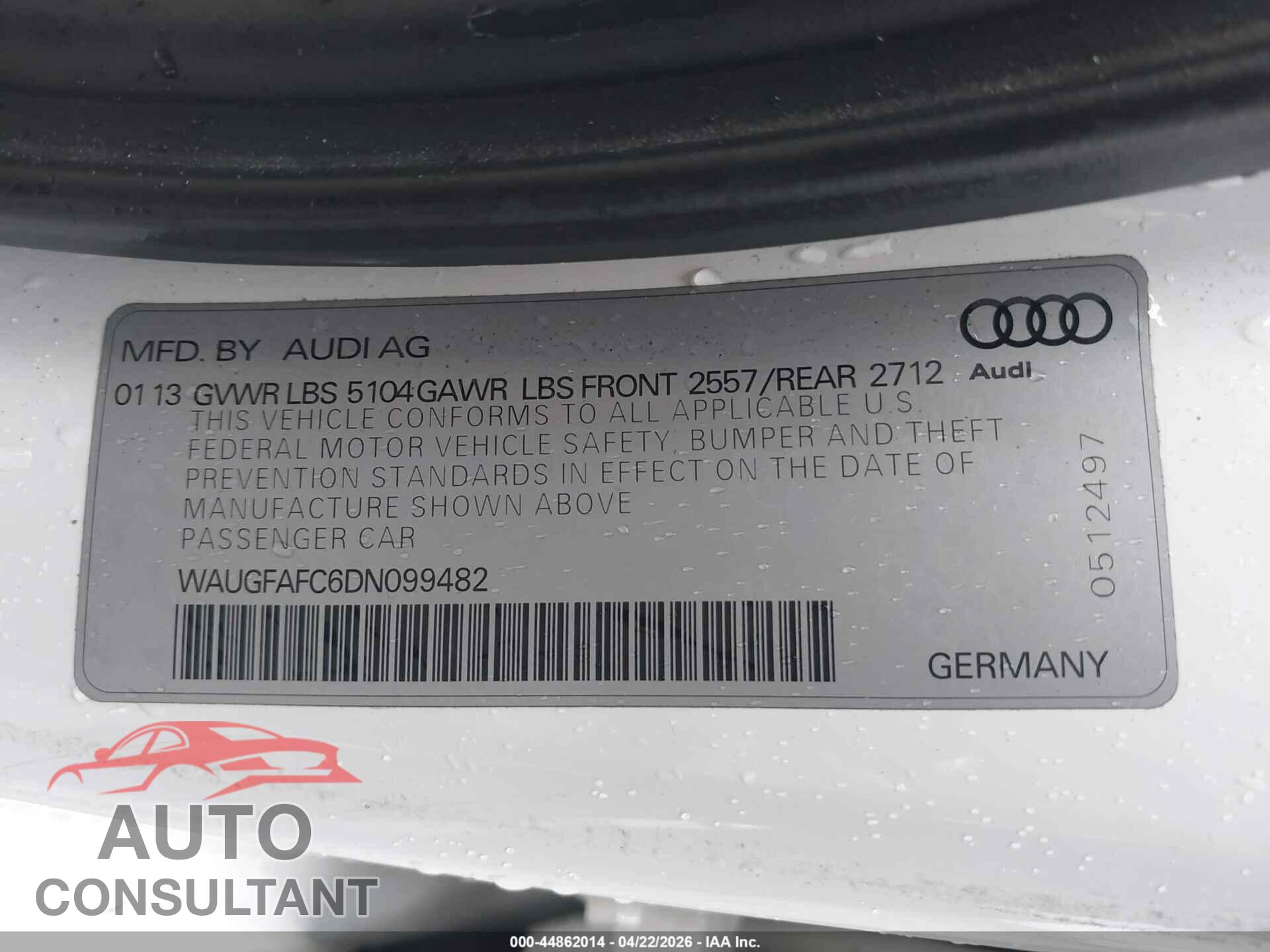 AUDI A6 2013 - WAUGFAFC6DN099482